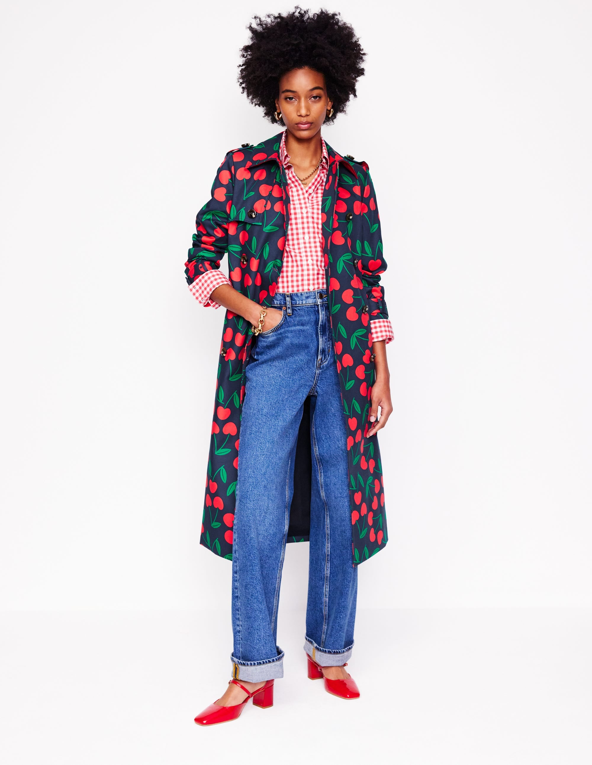 Cheltenham Trench Coat-French Navy, Cherry Scatter - Image 6