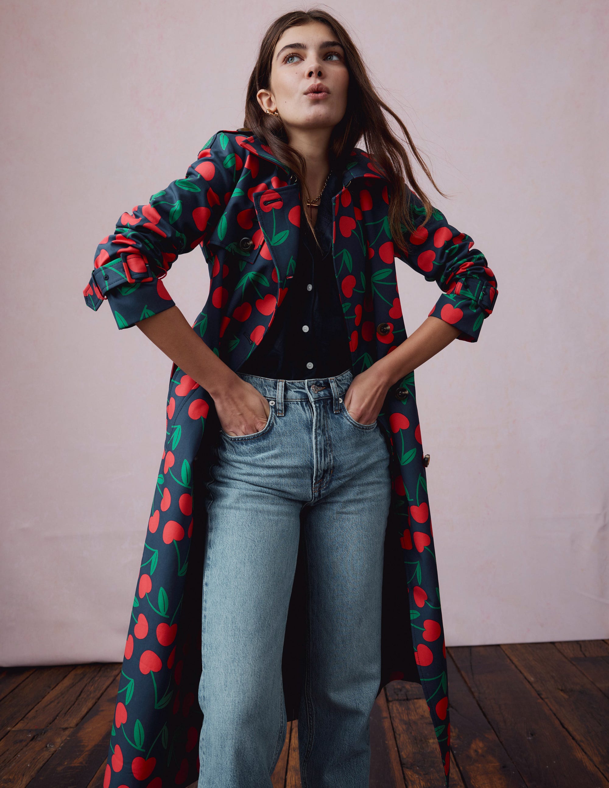 Cheltenham Trench Coat-French Navy, Cherry Scatter - Image 2