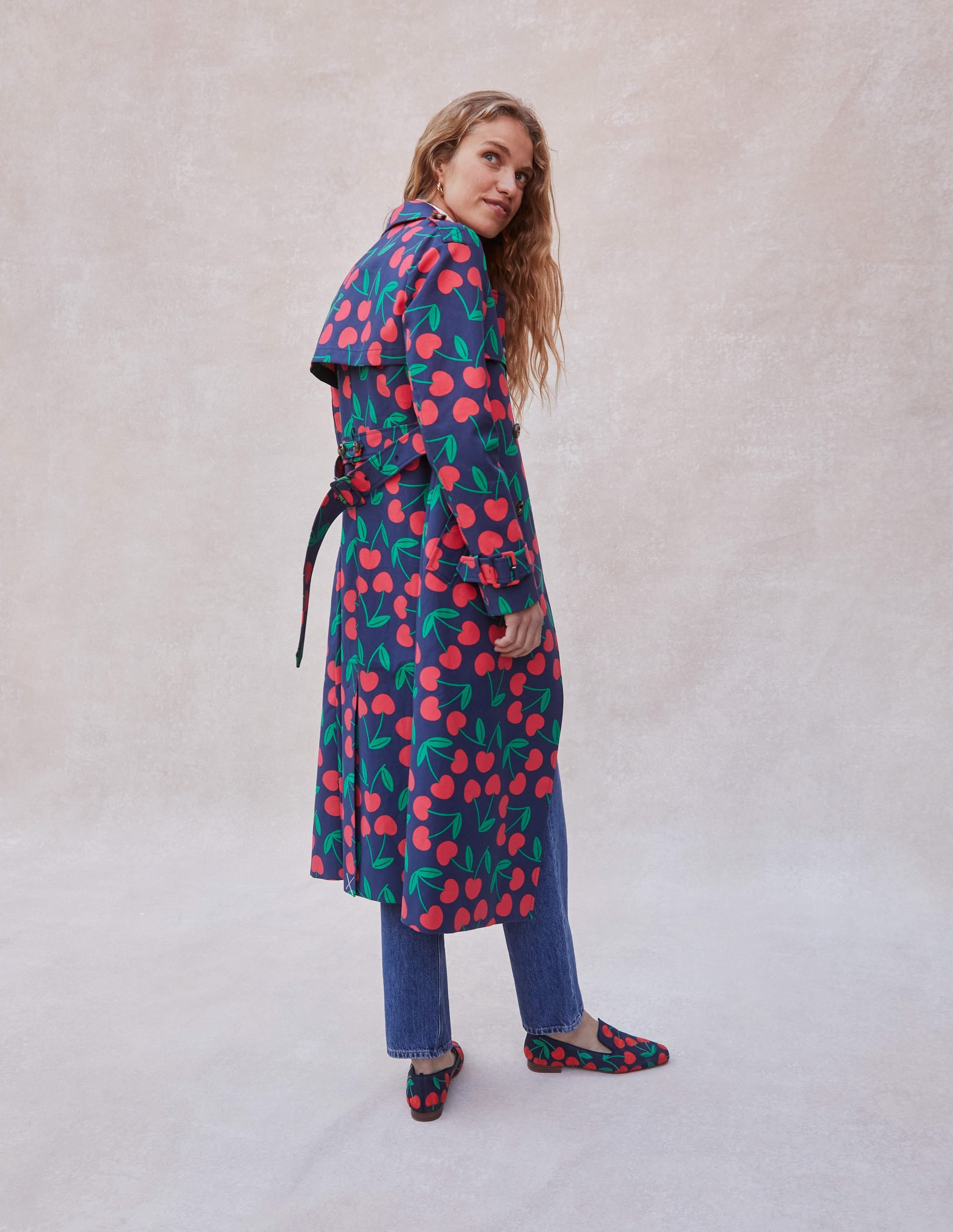 Cheltenham Trench Coat-French Navy, Cherry Scatter - Image 7
