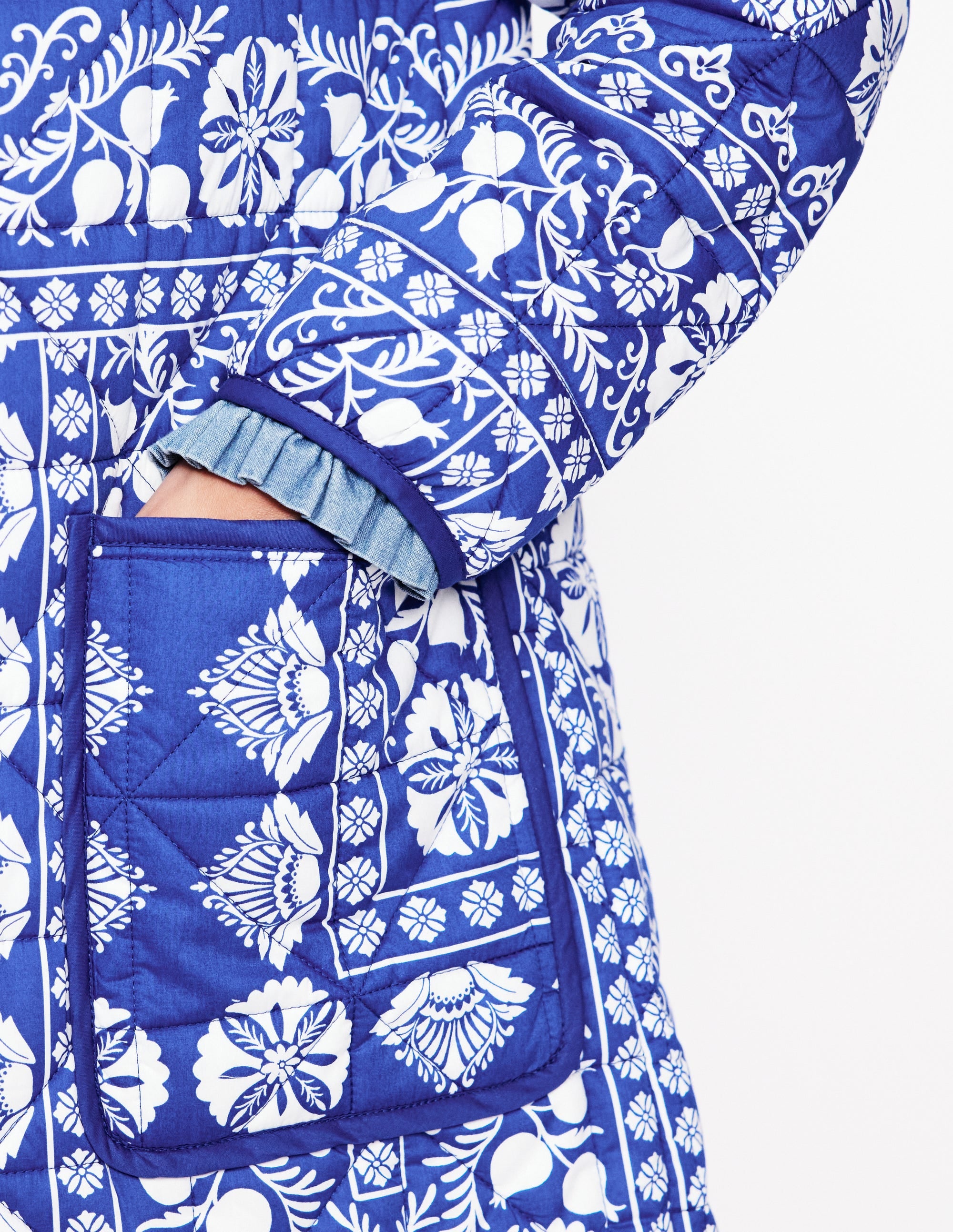 Soft Quilted Coat-Bright Blue, Ornate Border - Image 6