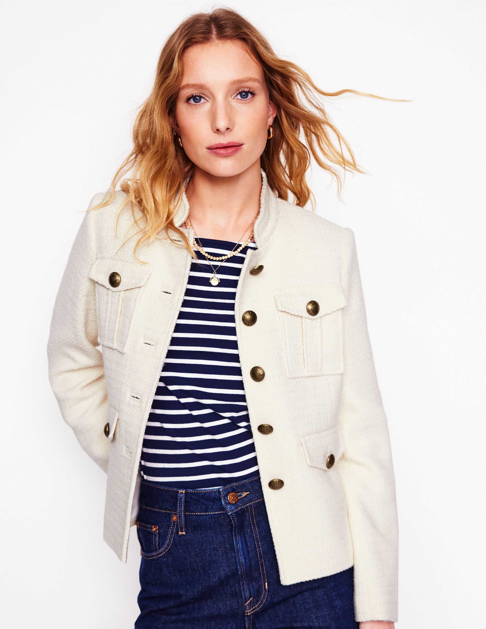 Textured Button Jacket-Ivory - Image 1