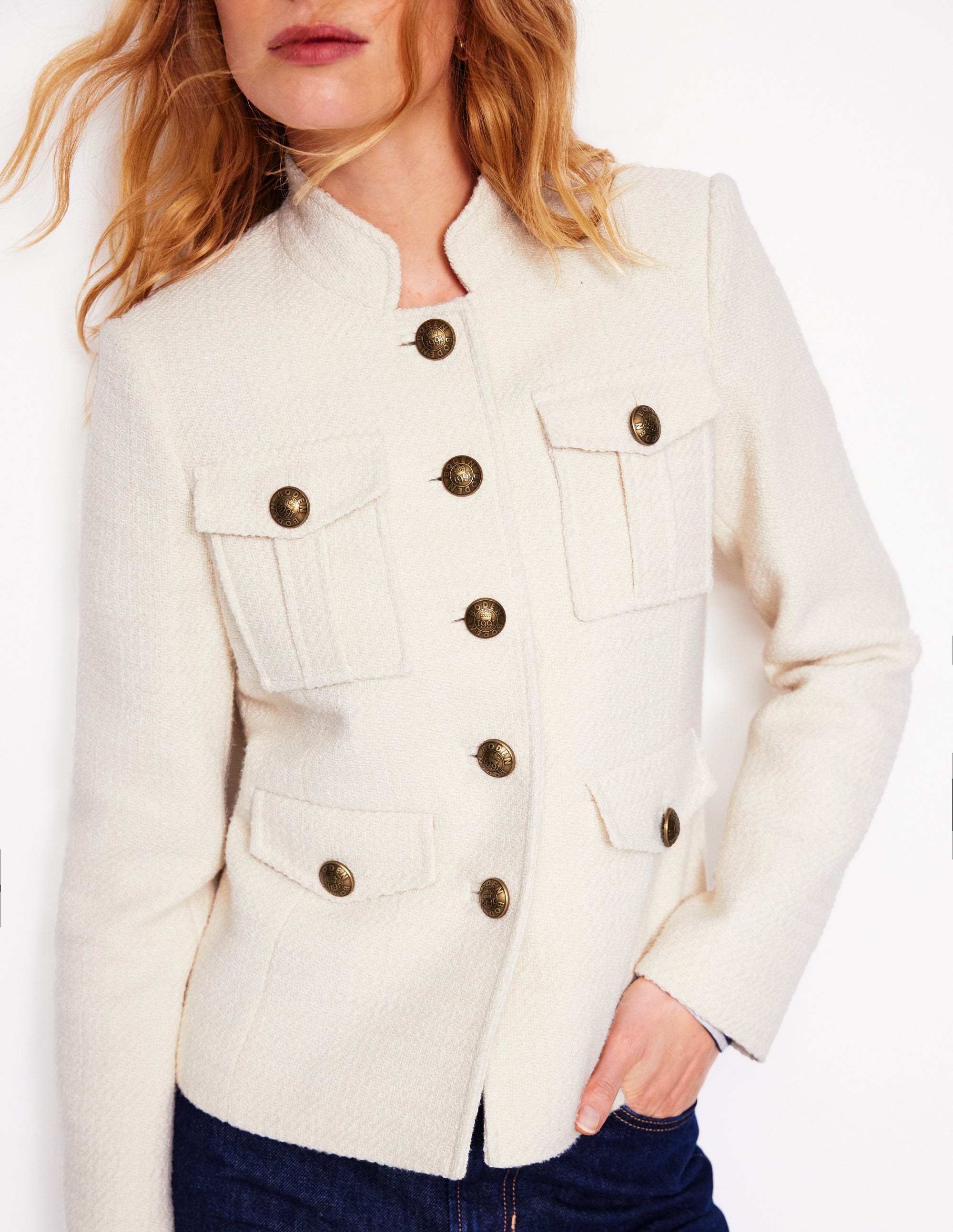 Textured Button Jacket-Ivory - Image 2