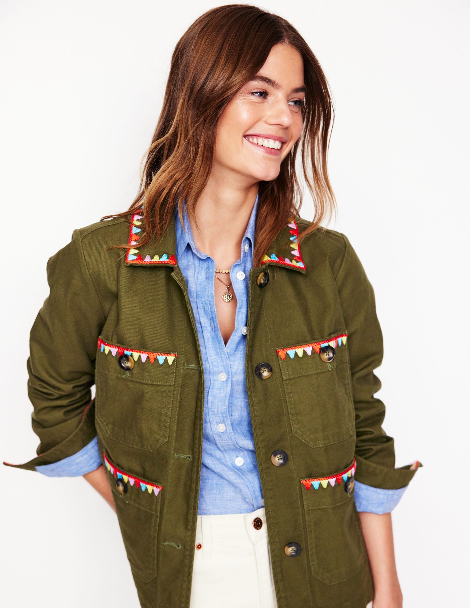 Embroidered Utility Jacket-Woodland Green - Image 1