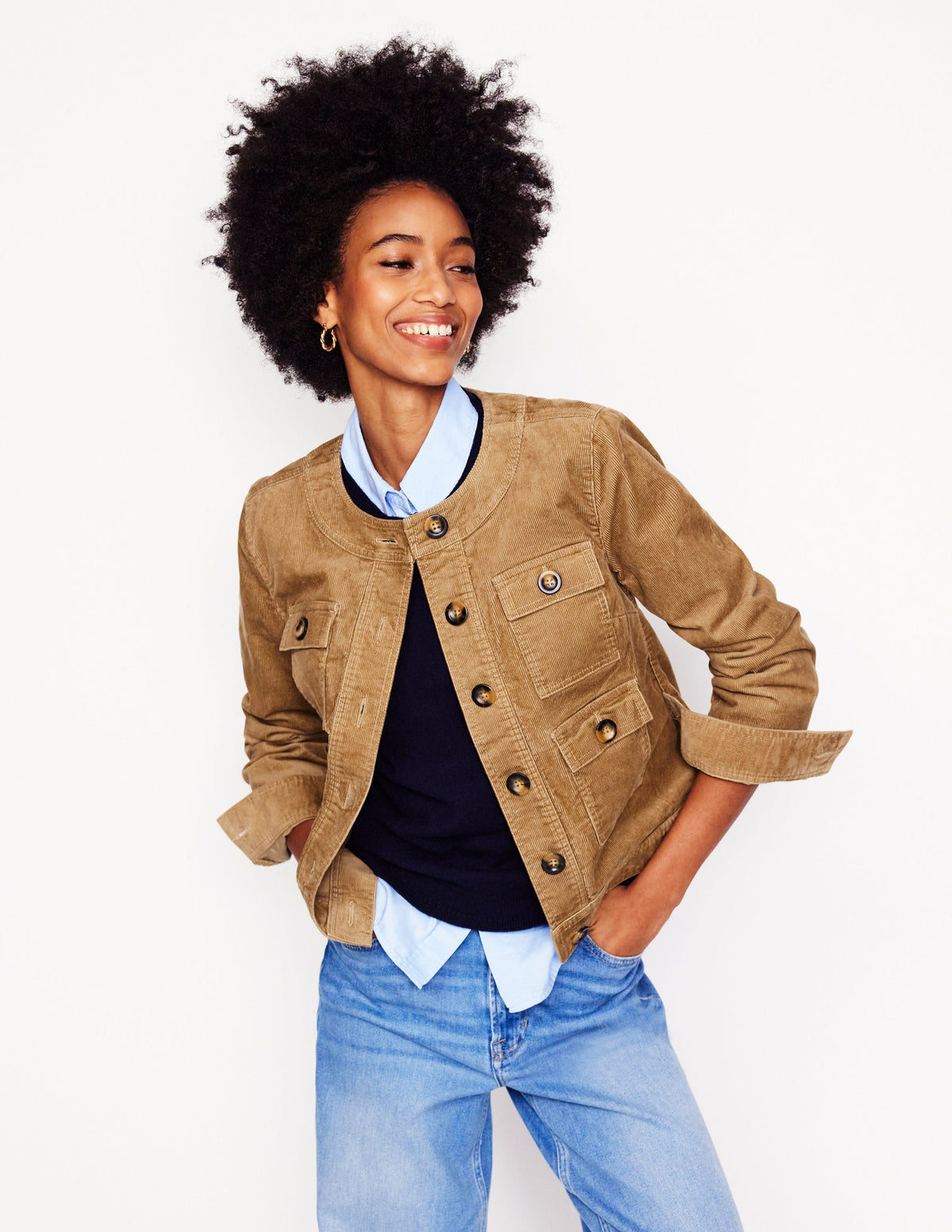 Collarless Casual Jacket-Cappuccino - Image 1
