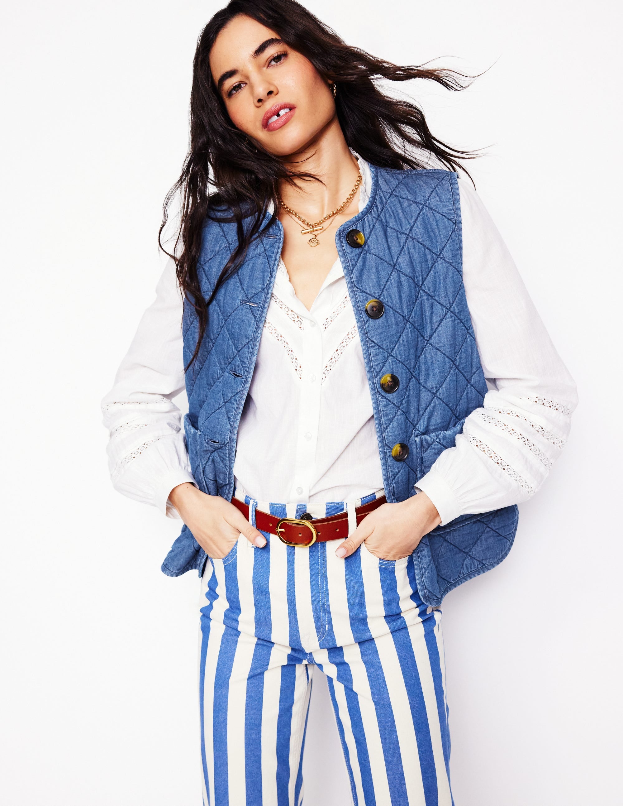 Denim Quilted Gilet-Mid Wash - Image 1