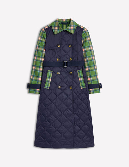 Quilted Trench Coat-Navy-5