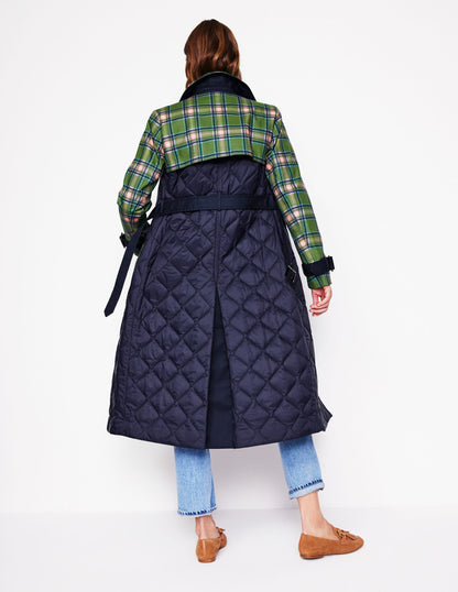 Quilted Trench Coat-Navy-3