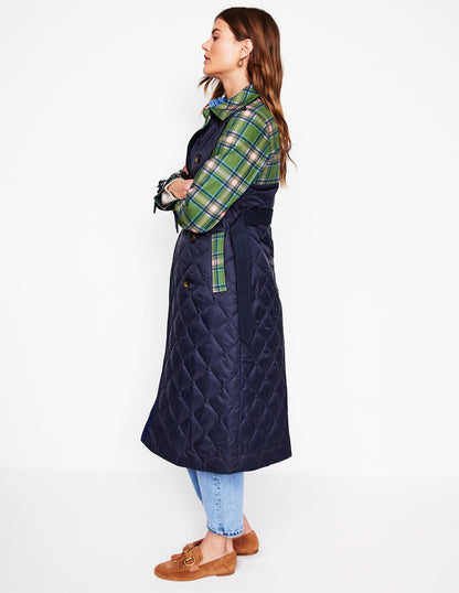 Quilted Trench Coat-Navy-4