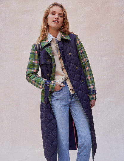 Quilted Trench Coat-Navy-2