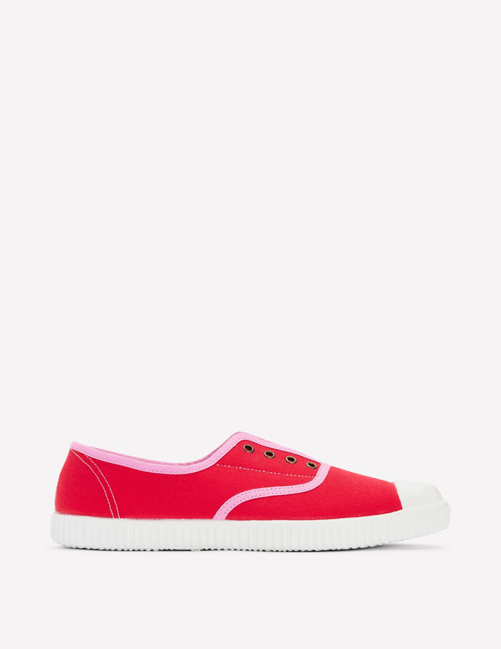 Laceless Canvas Plimsoll-Post Box Red/Soft Pink