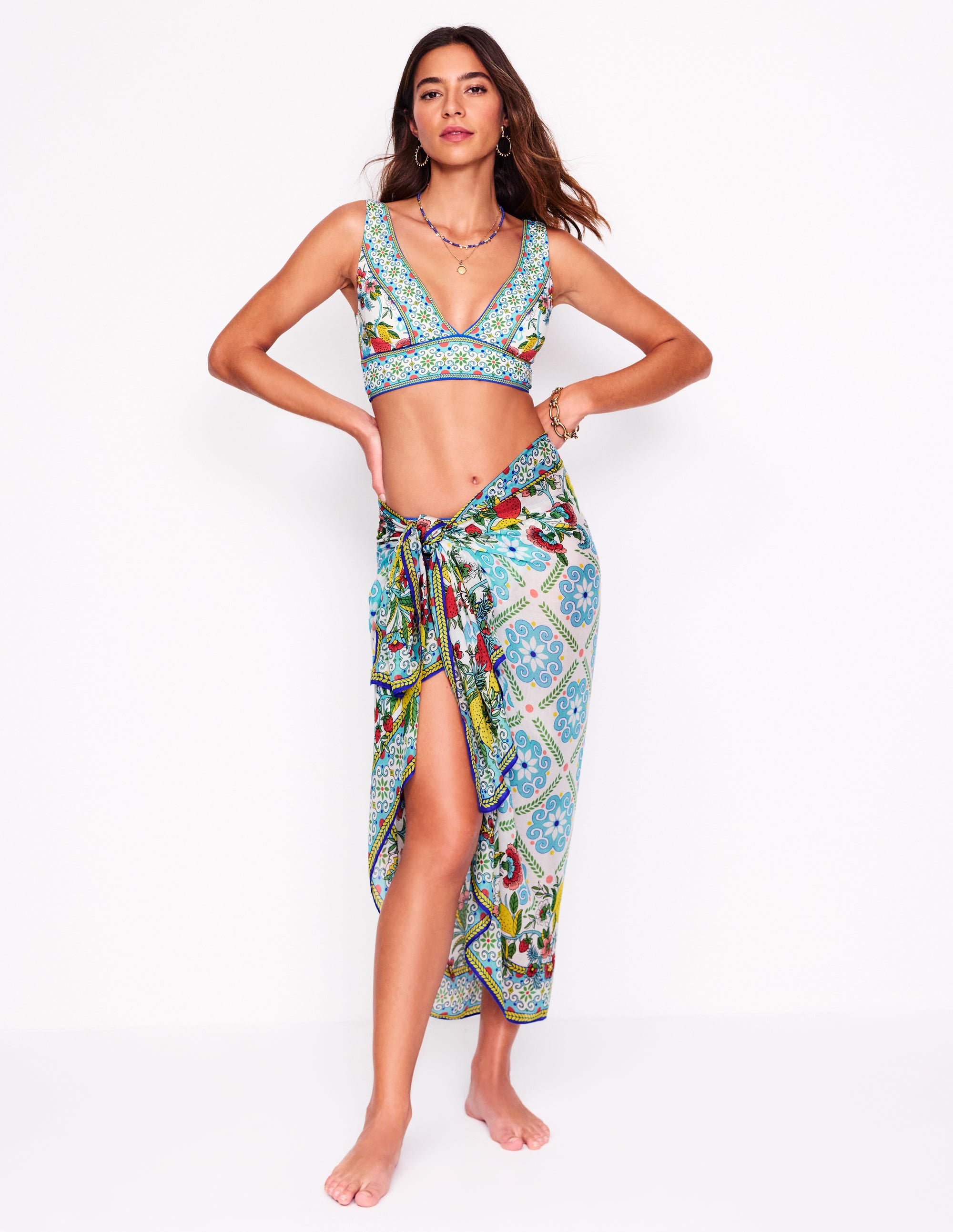 Printed Sarong Scarf-Multi, Citrus Vine Tile - Image 1