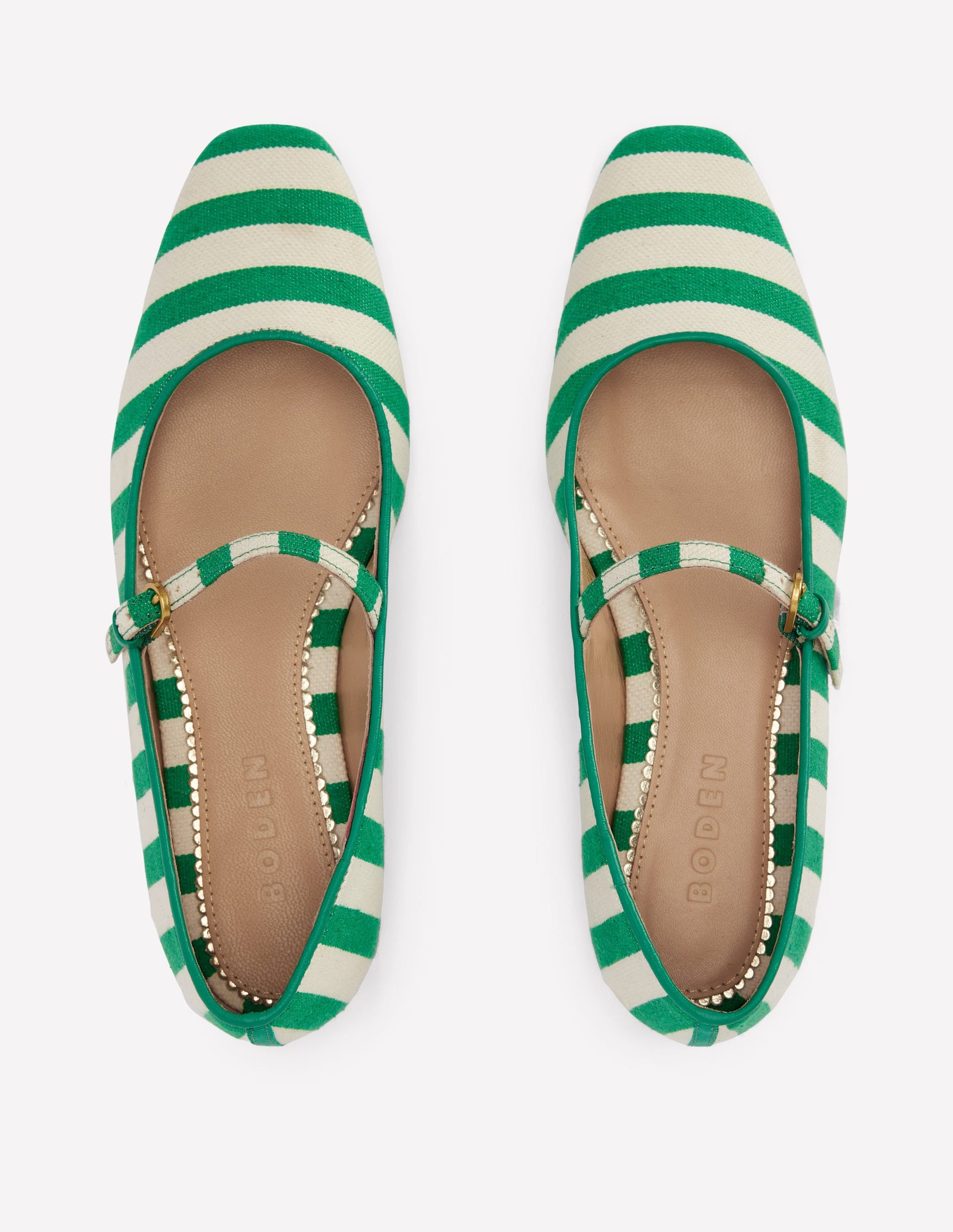 Penelope Mary Jane Flat-Rich Emerald Stripe Boden UK