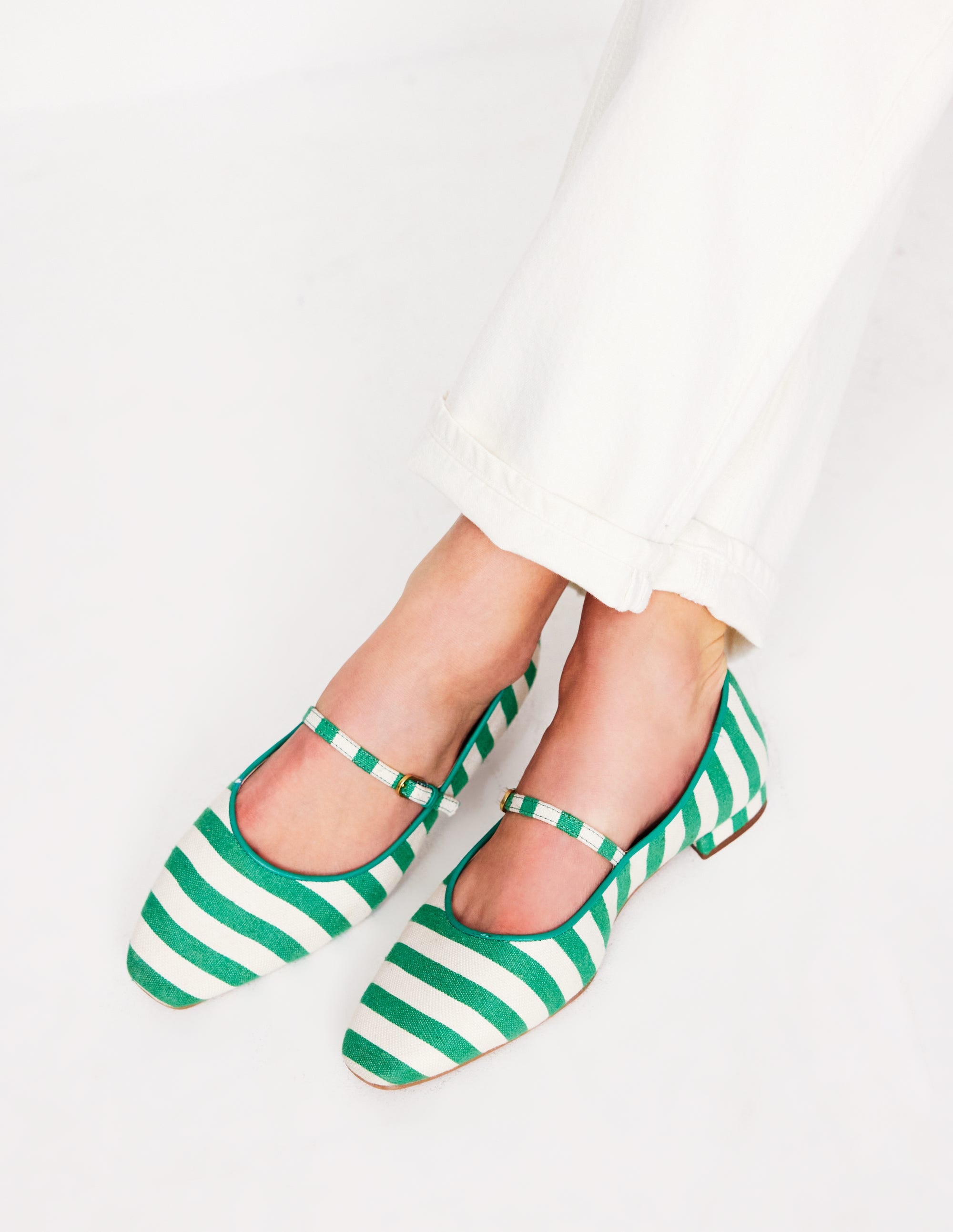 Penelope Mary Jane Flat-Rich Emerald Stripe - Image 2