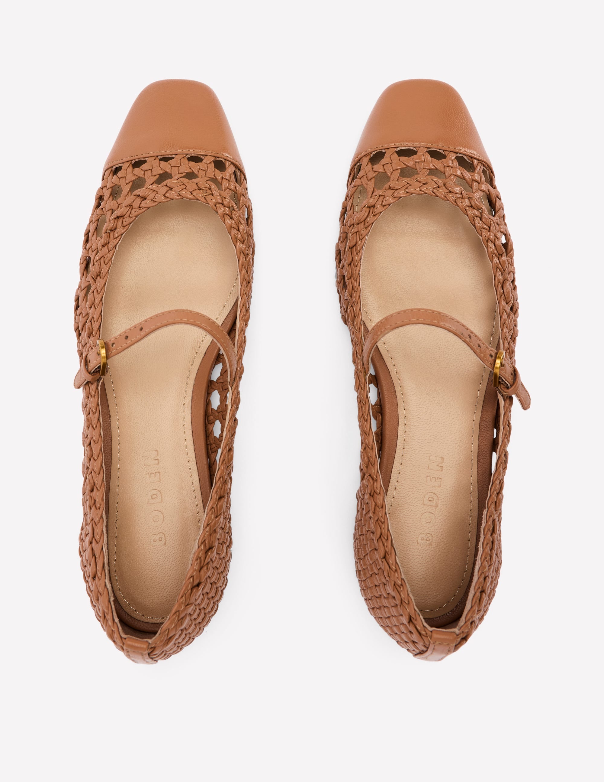 Penelope Mary Jane Flat-Tan Weave - Image 5