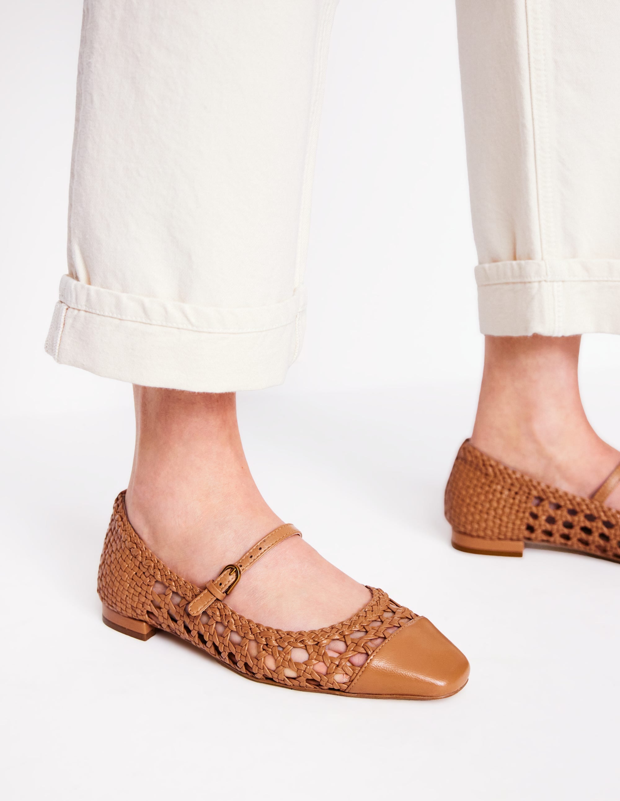 Penelope Mary Jane Flat-Tan Weave - Image 2