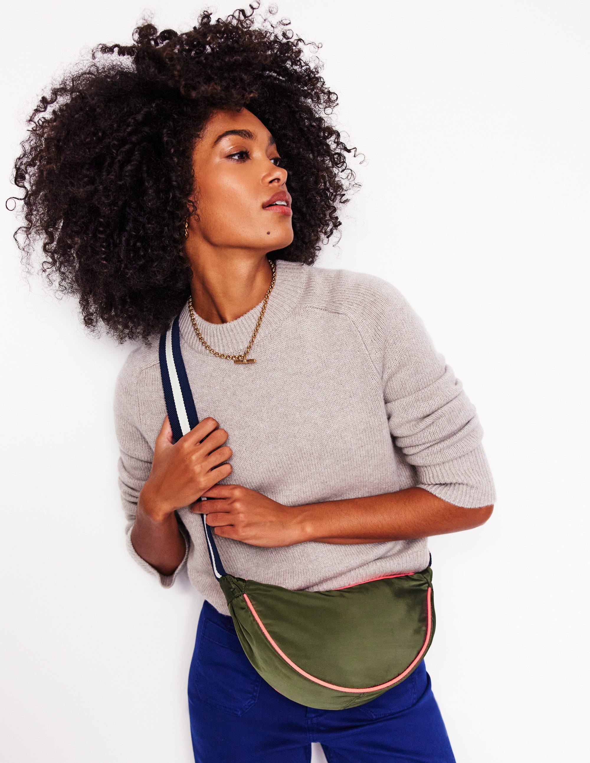 Nylon Cross-Body Bag-Khaki - Image 2