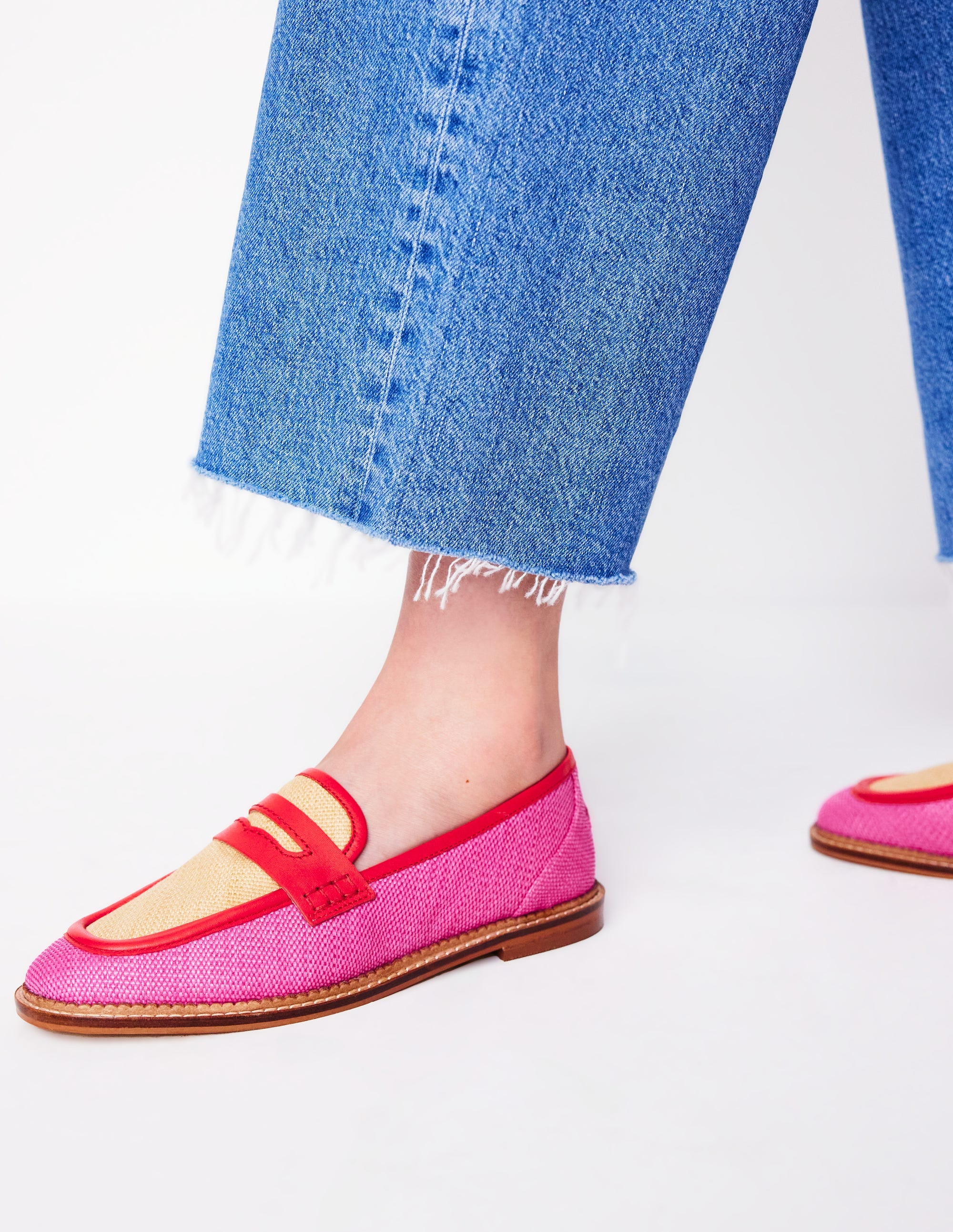 Nya Penny Loafers-Pink/Natural Colourblock - Image 2