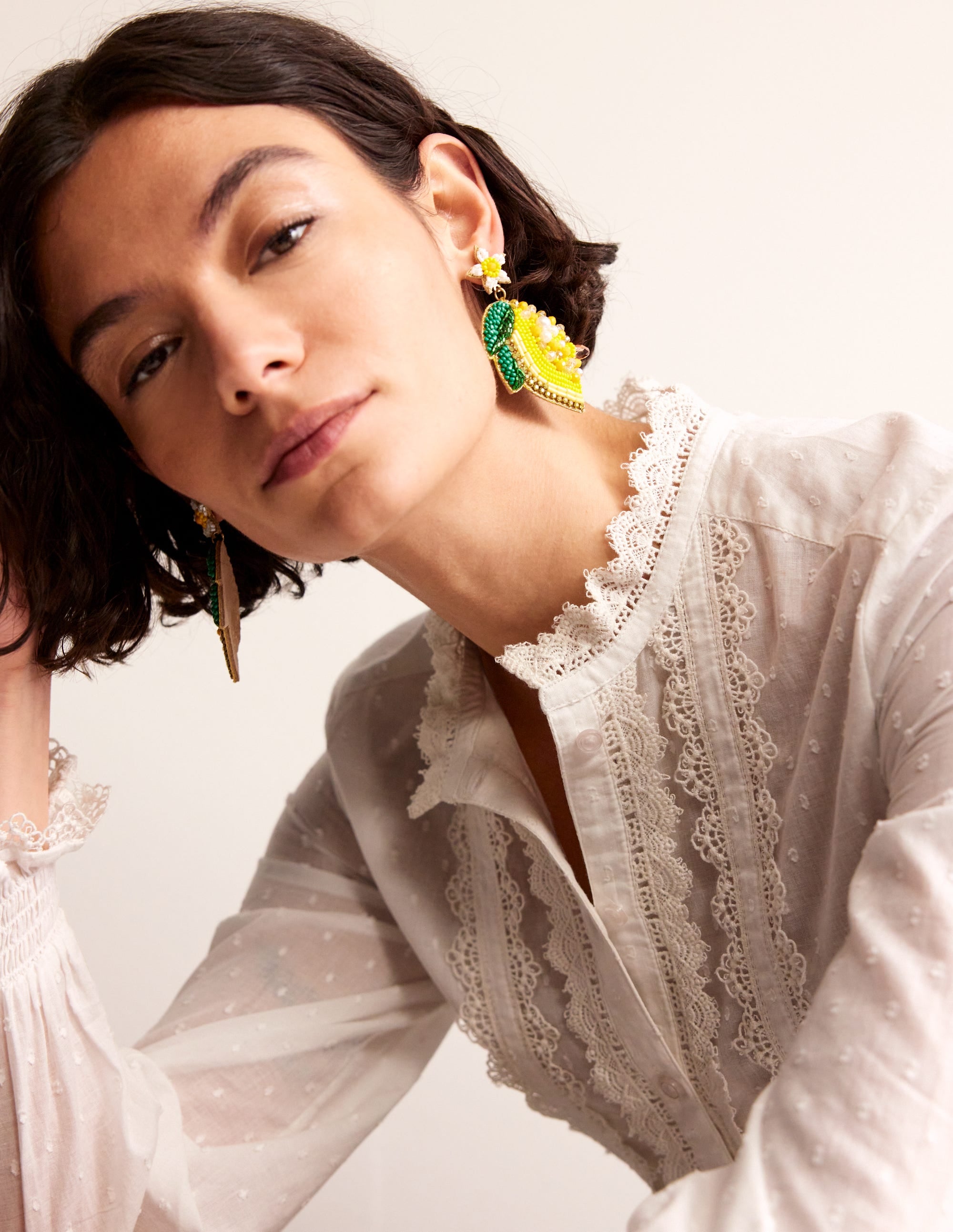 Beady Motif Earrings-Lemon - Image 1