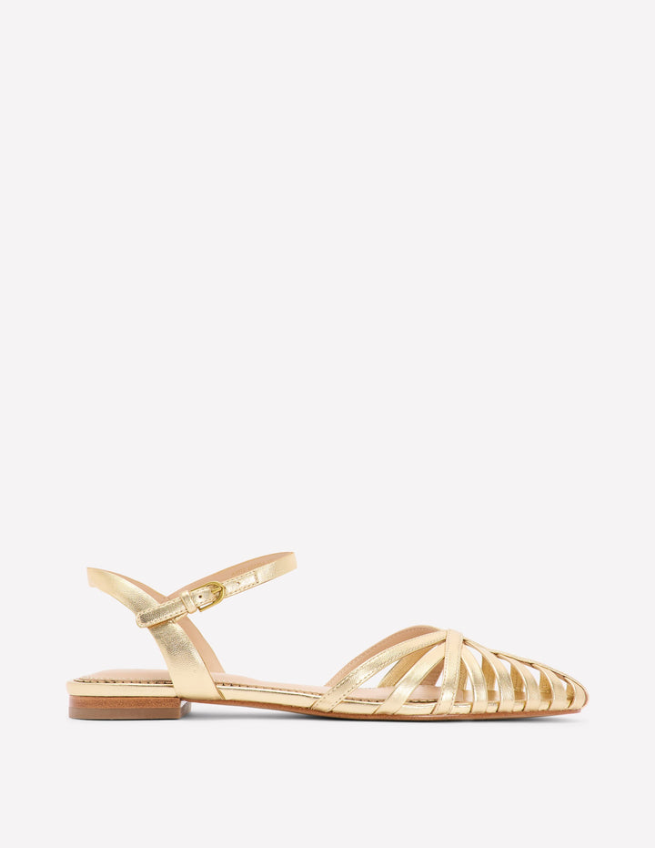 Multi Strap Pointed Sandals-Gold