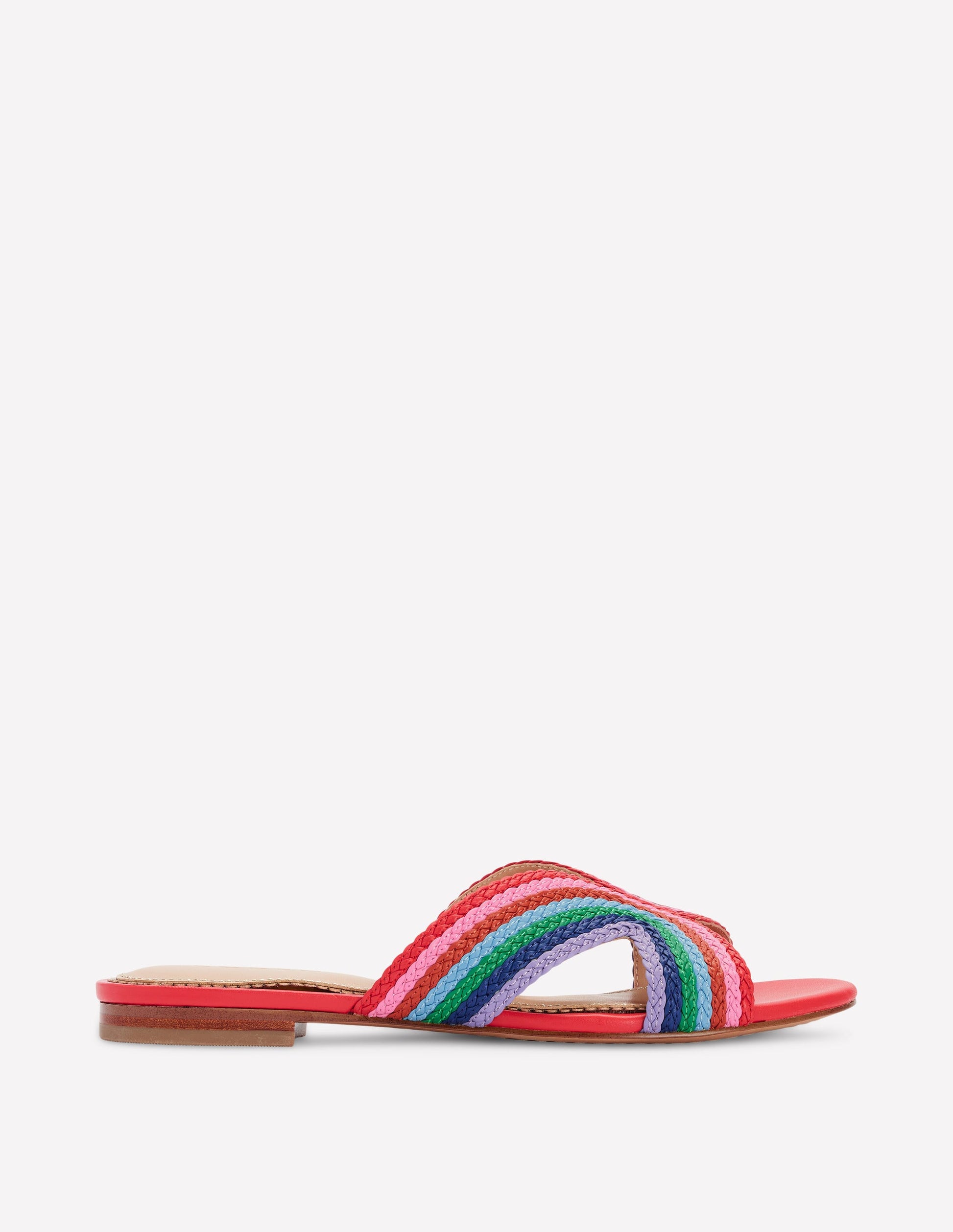 Striped Flat Sandals-Red, Multi-1