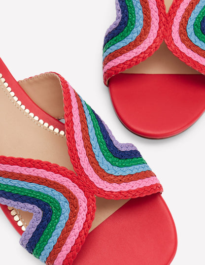 Striped Flat Sandals-Red, Multi-4