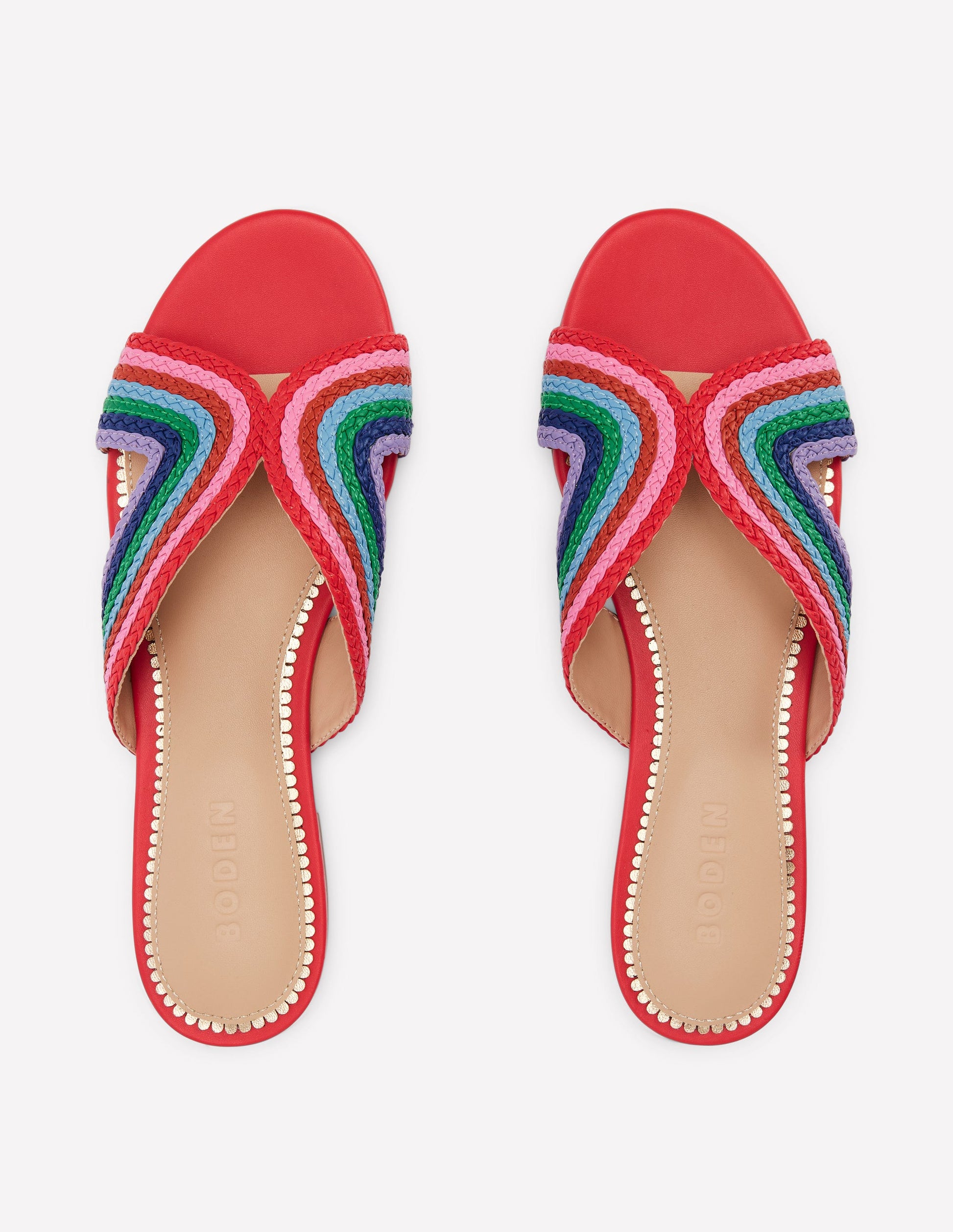 Striped Flat Sandals-Red, Multi-5