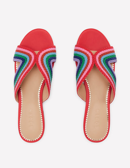 Striped Flat Sandals-Red, Multi-5