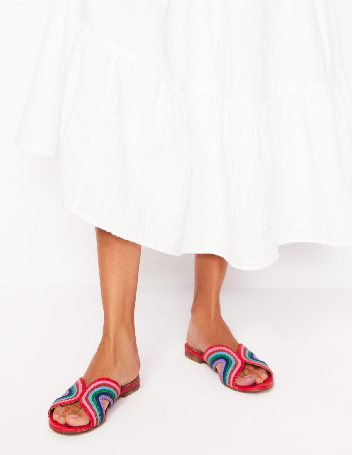 Striped Flat Sandals-Red, Multi - Image 2