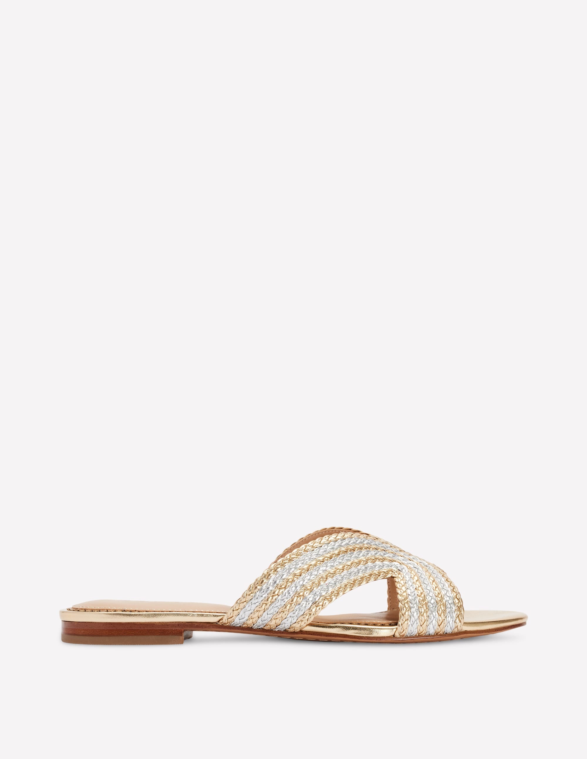 Striped Flat Sandals-Gold/Silver - Image 1
