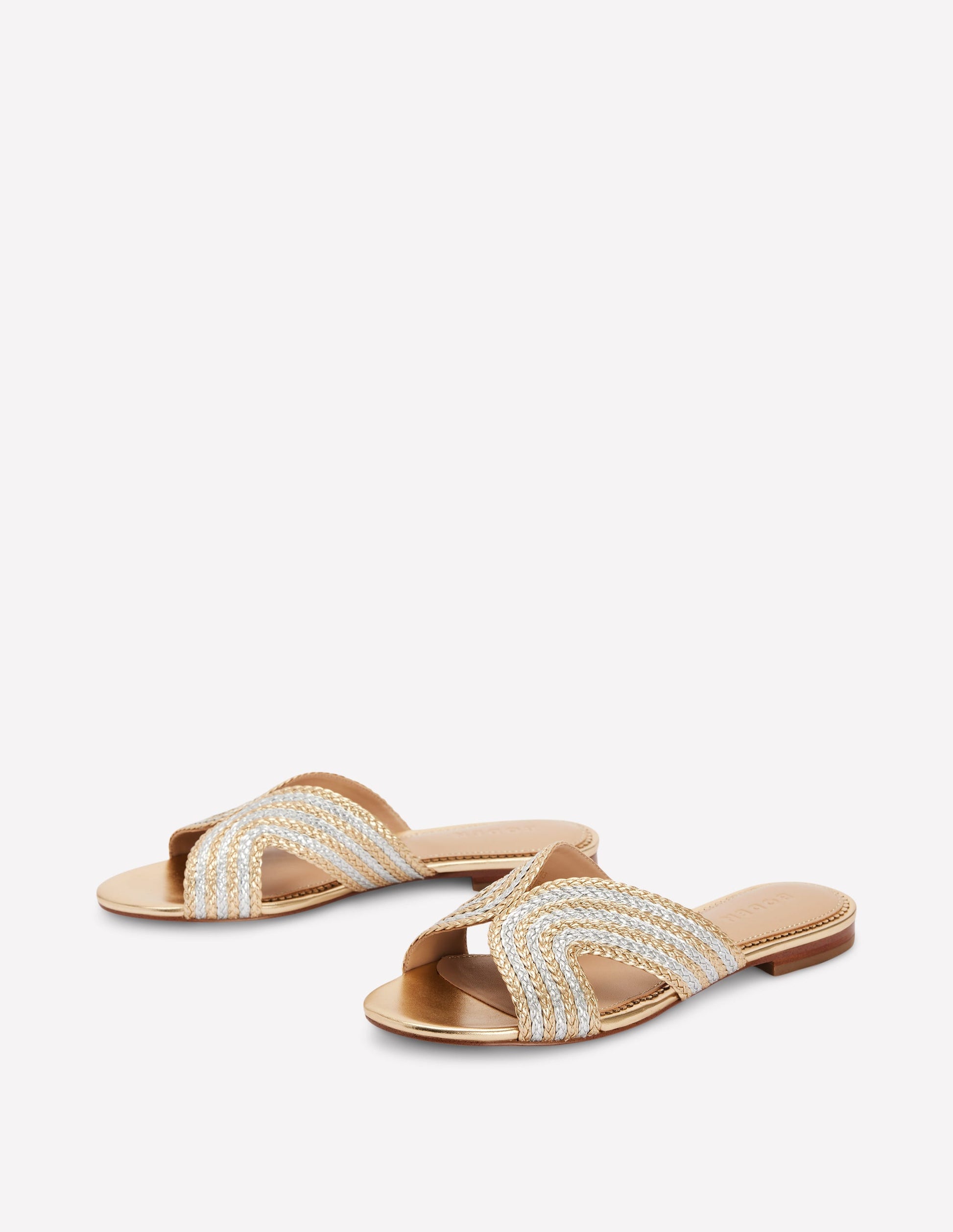Striped Flat Sandals-Gold/Silver-3