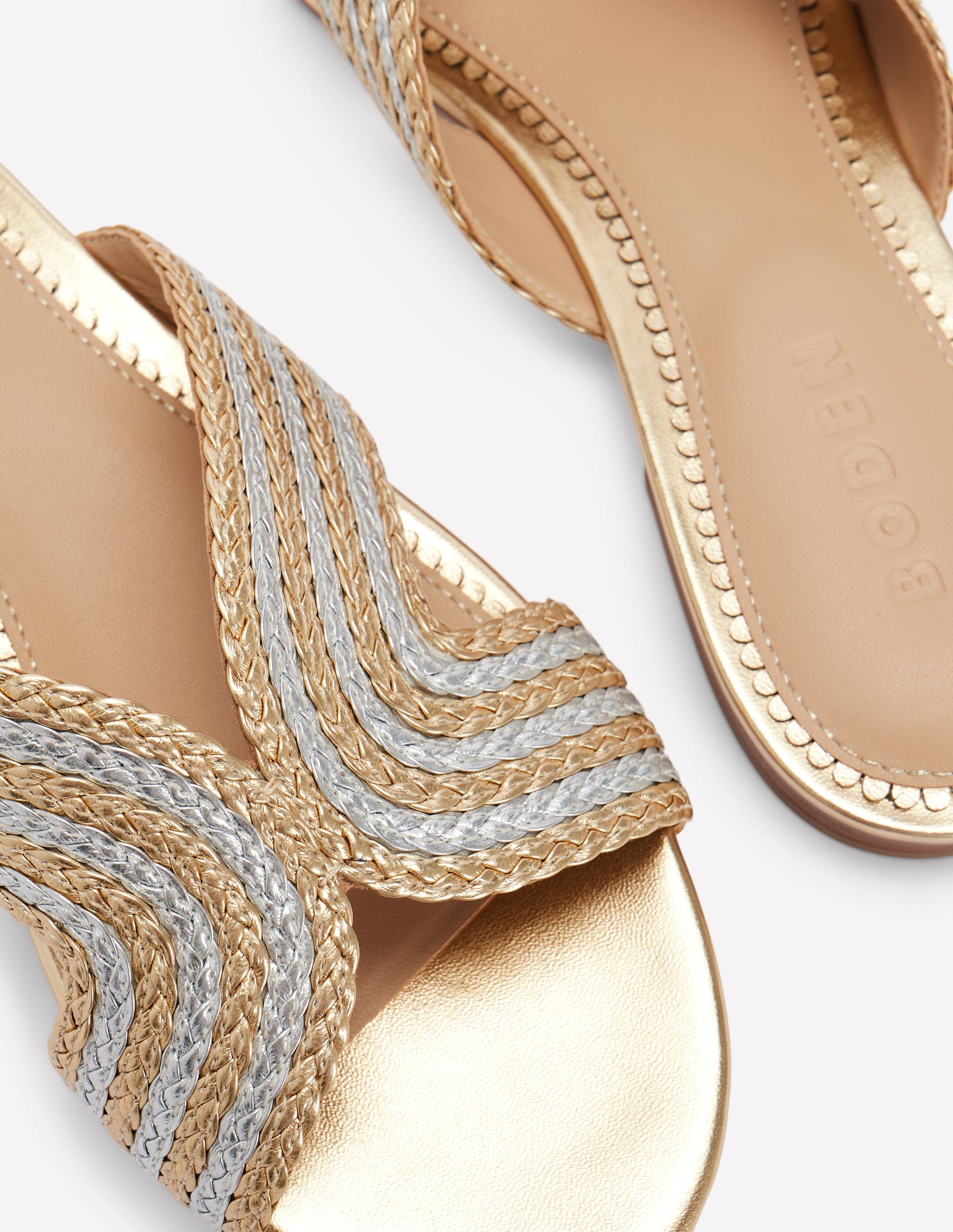 Striped Flat Sandals-Gold/Silver-4