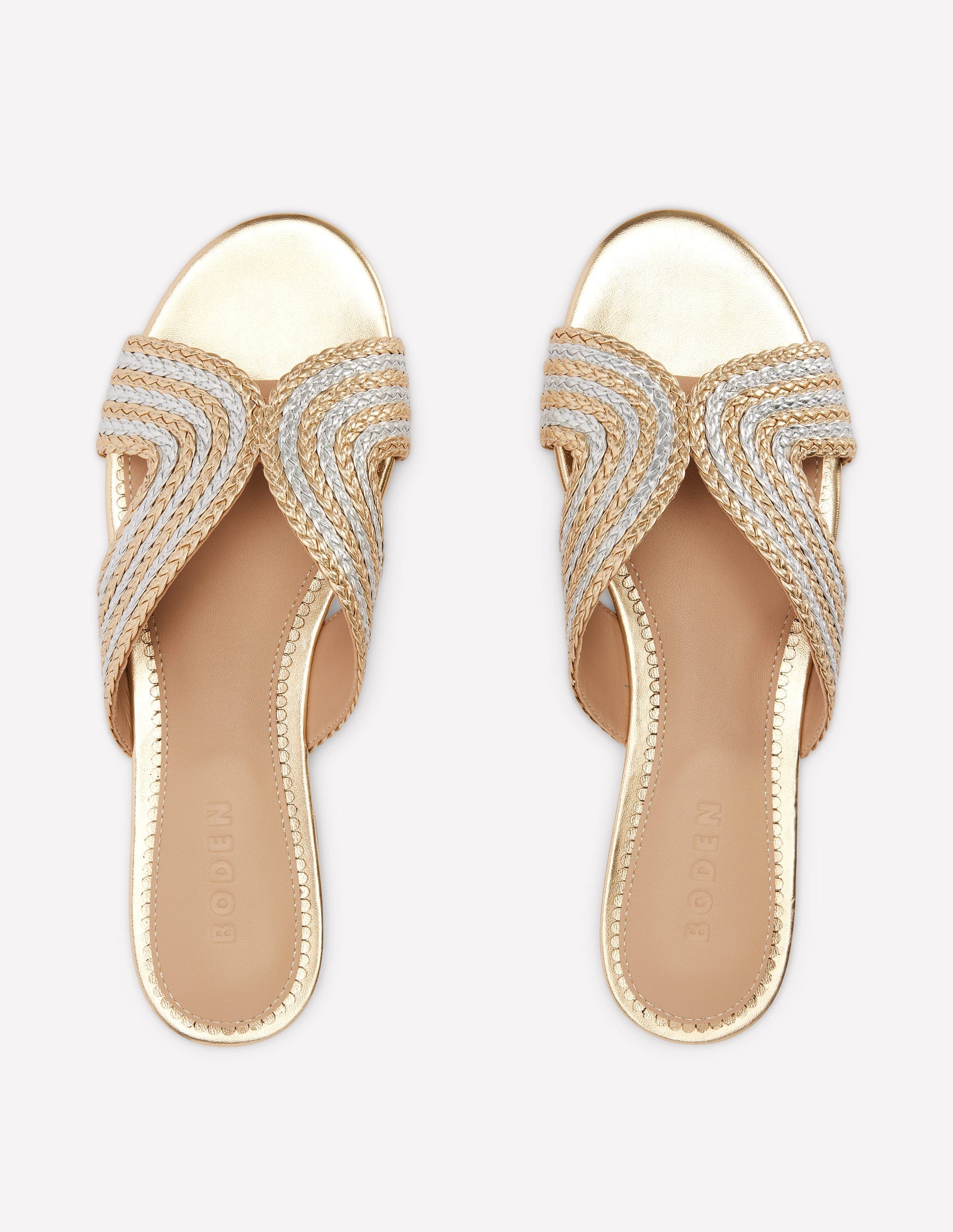 Striped Flat Sandals-Gold/Silver-5