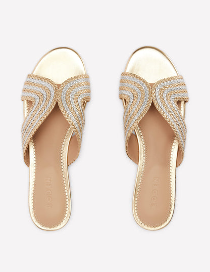 Striped Flat Sandals-Gold/Silver-5