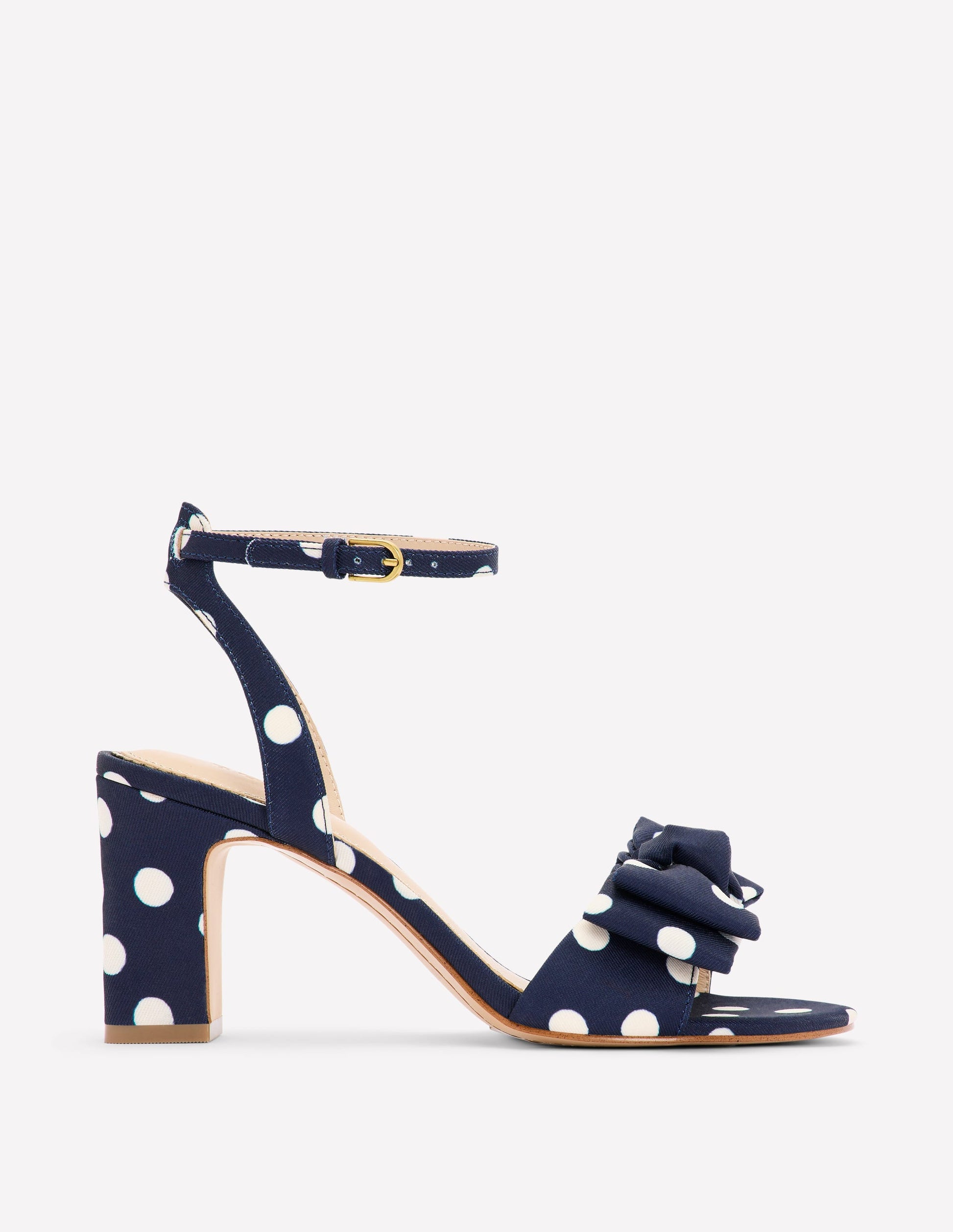 Bow Heeled Sandals-Navy and Ecru Spot Boden UK