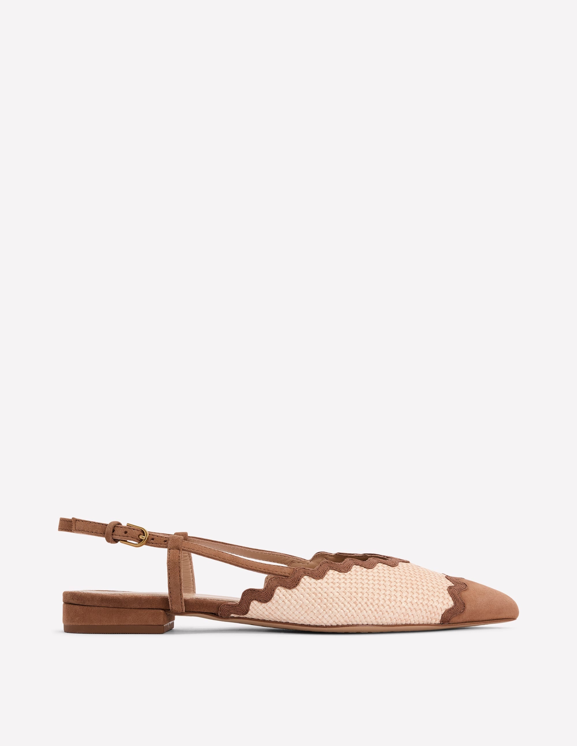Ric Rac Detail Pointed Flats-Natural/ Tan - Image 1
