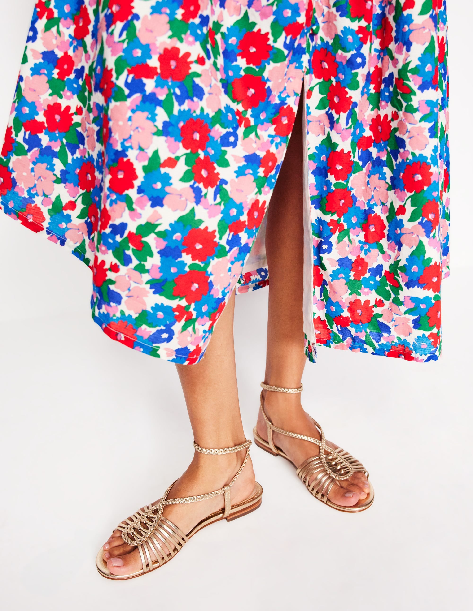 Multi Strap Flat Sandal-Gold - Image 2