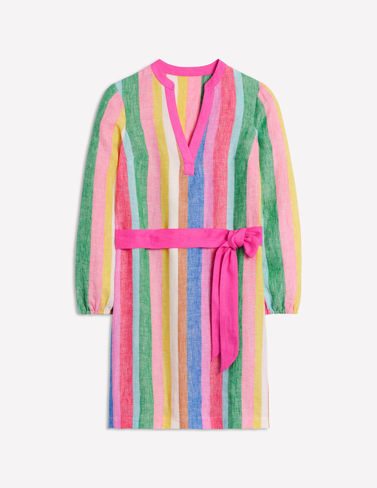 Cleo Linen Tie Waist Dress-Bright Rainbow Stripe - Image 7