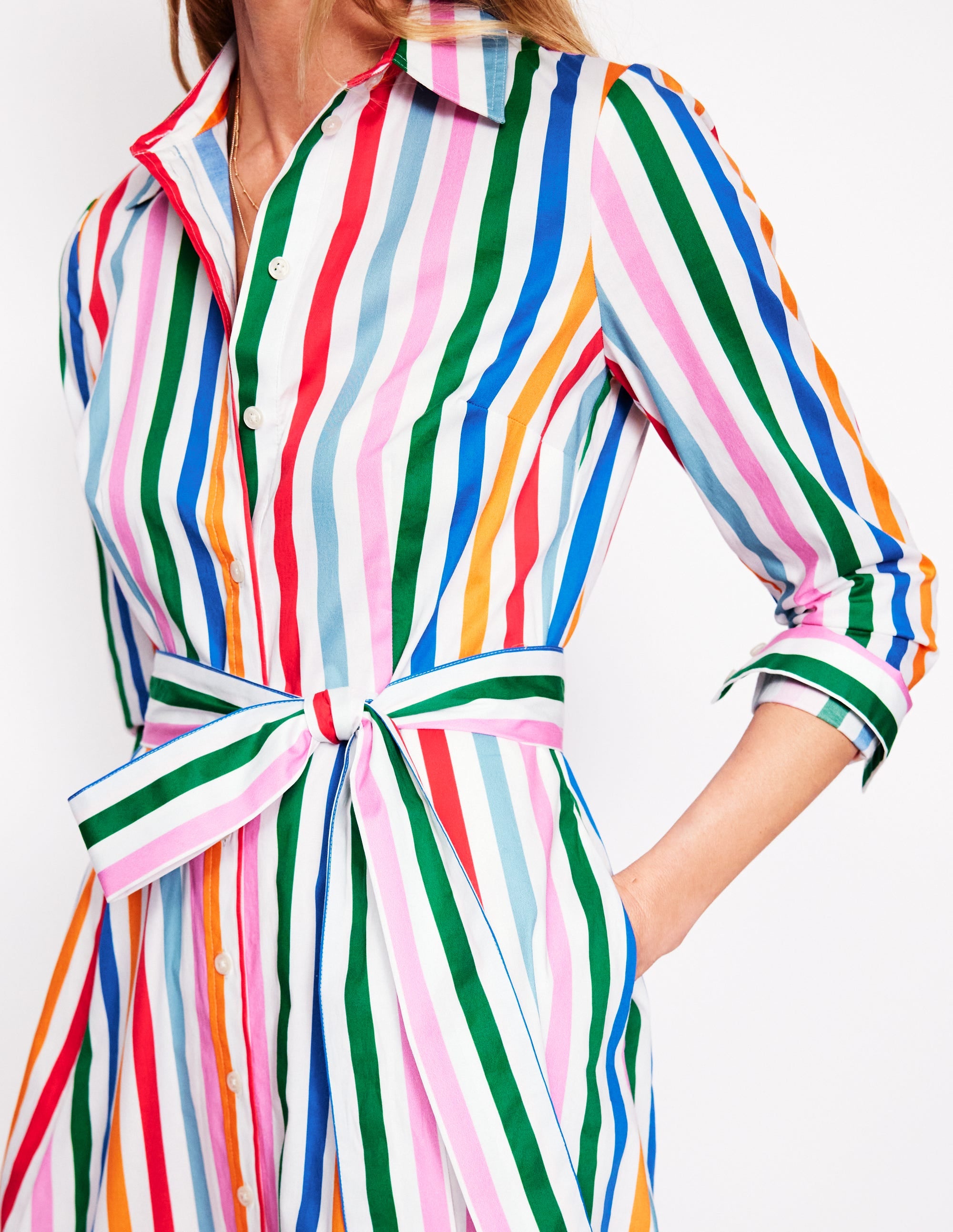 Amy Cotton Midi Shirt Dress-Mauve, Strawberry Tart Rainbow - Image 2