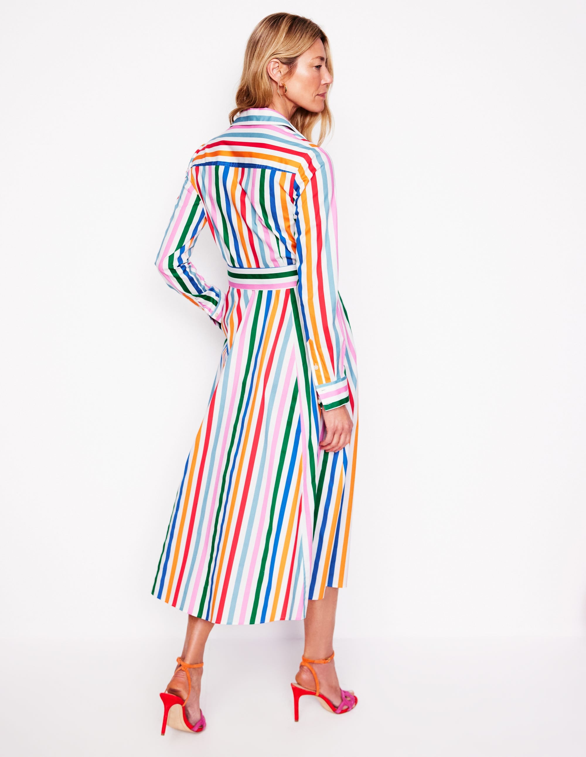 Amy Cotton Midi Shirt Dress-Mauve, Strawberry Tart Rainbow - Image 4