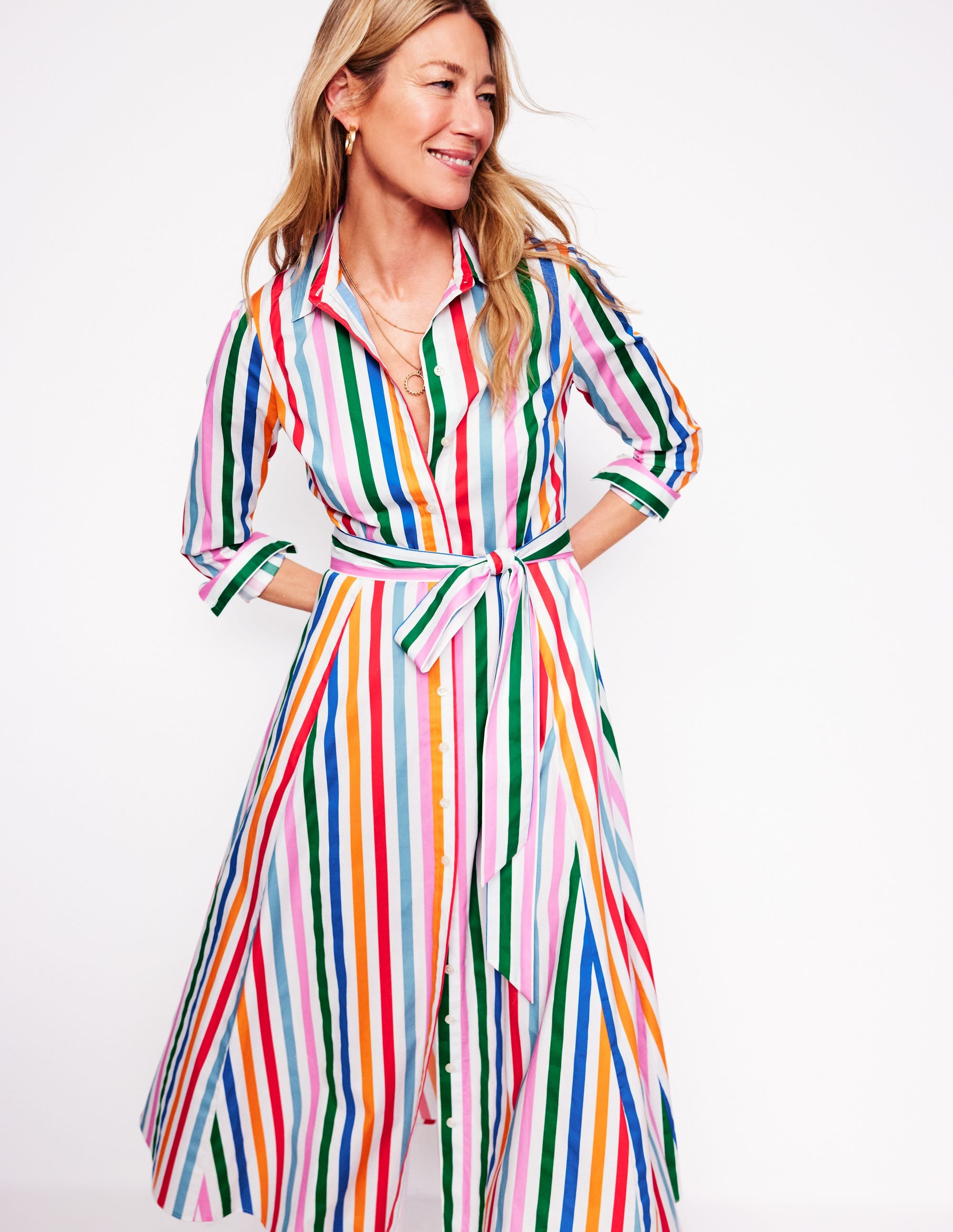 Amy Cotton Midi Shirt Dress-Mauve, Strawberry Tart Rainbow - Image 5