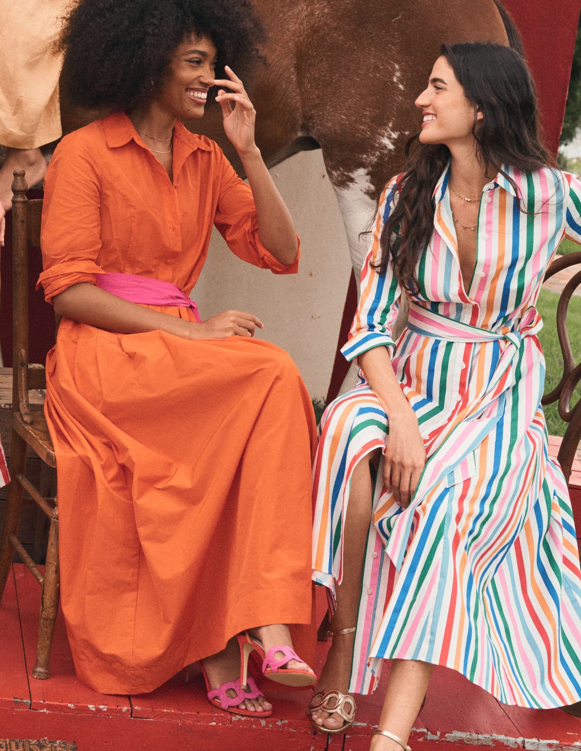 Amy Cotton Midi Shirt Dress-Mauve, Strawberry Tart Rainbow - Image 3