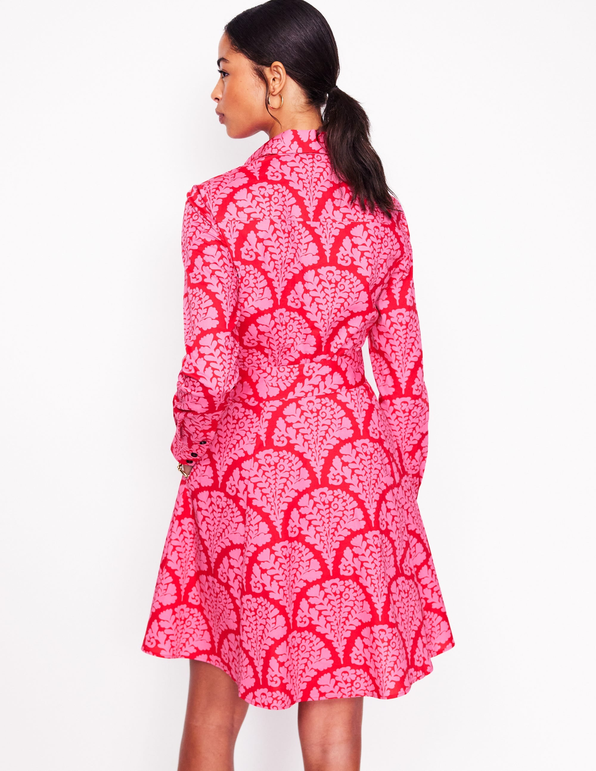 Amy Cotton Short Shirt Dress-Poppy Red, Blossomy - Image 3