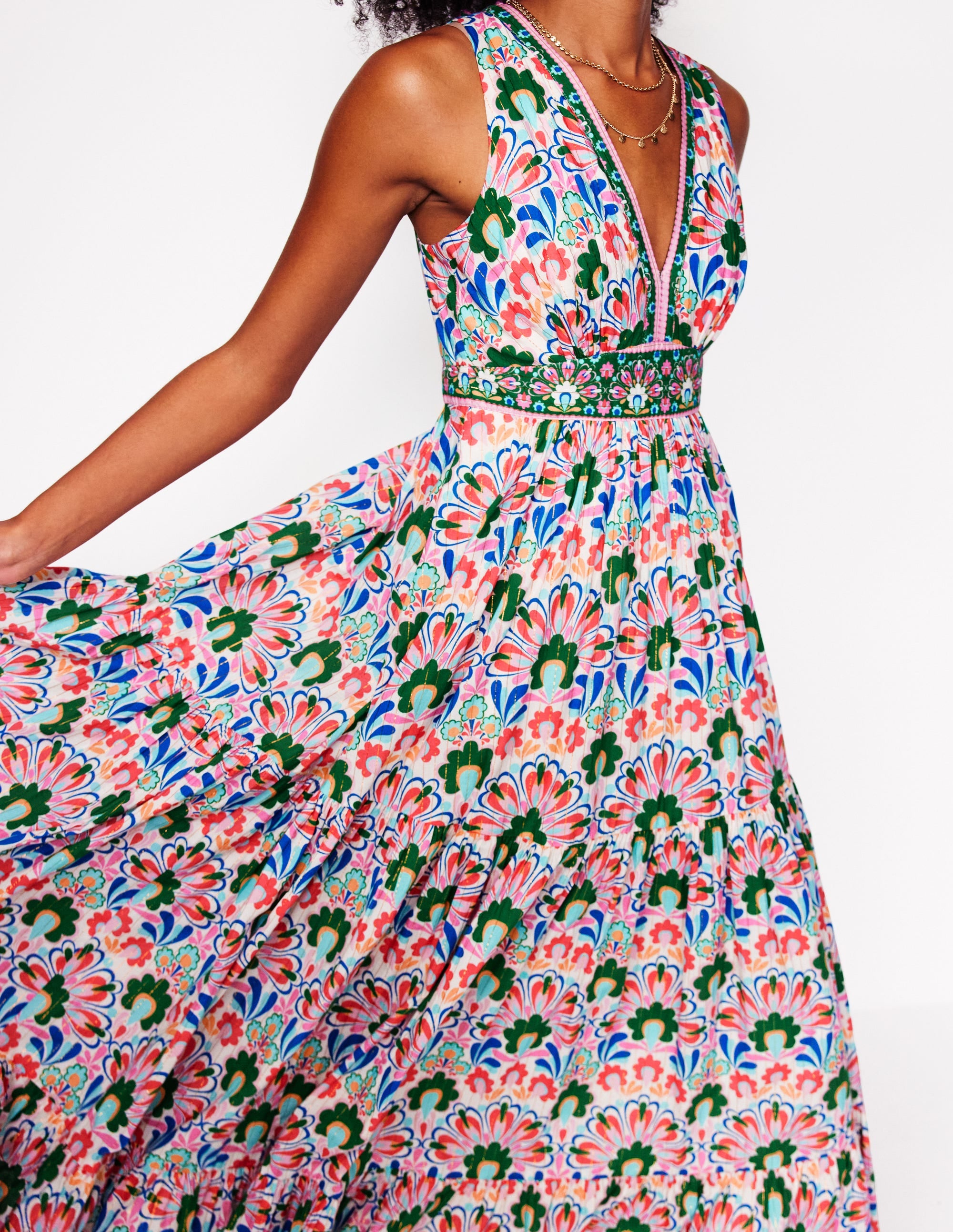 Serena Cotton Tie Maxi Dress-Multi, Decorative Dandelion - Image 2