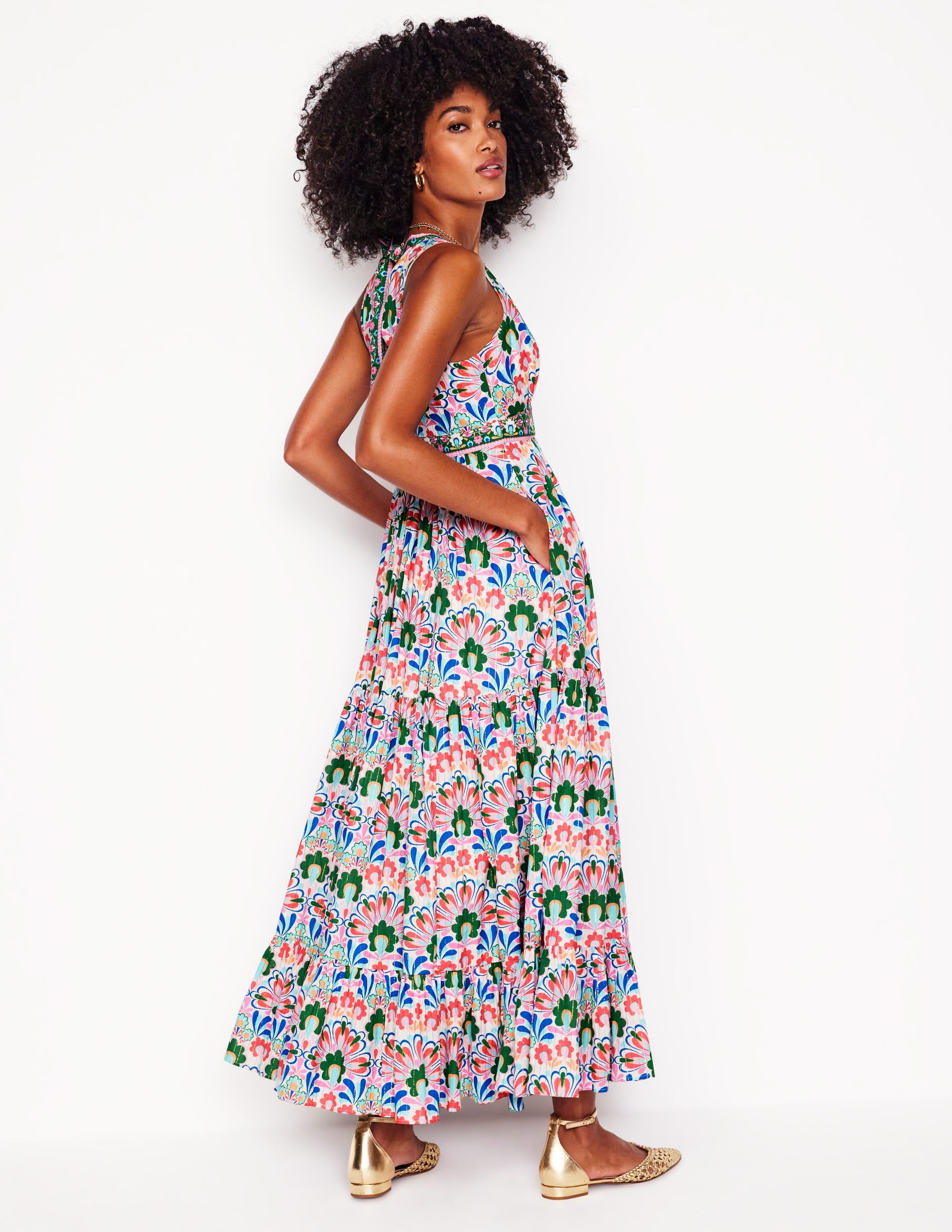 Serena Cotton Tie Maxi Dress-Multi, Decorative Dandelion - Image 3