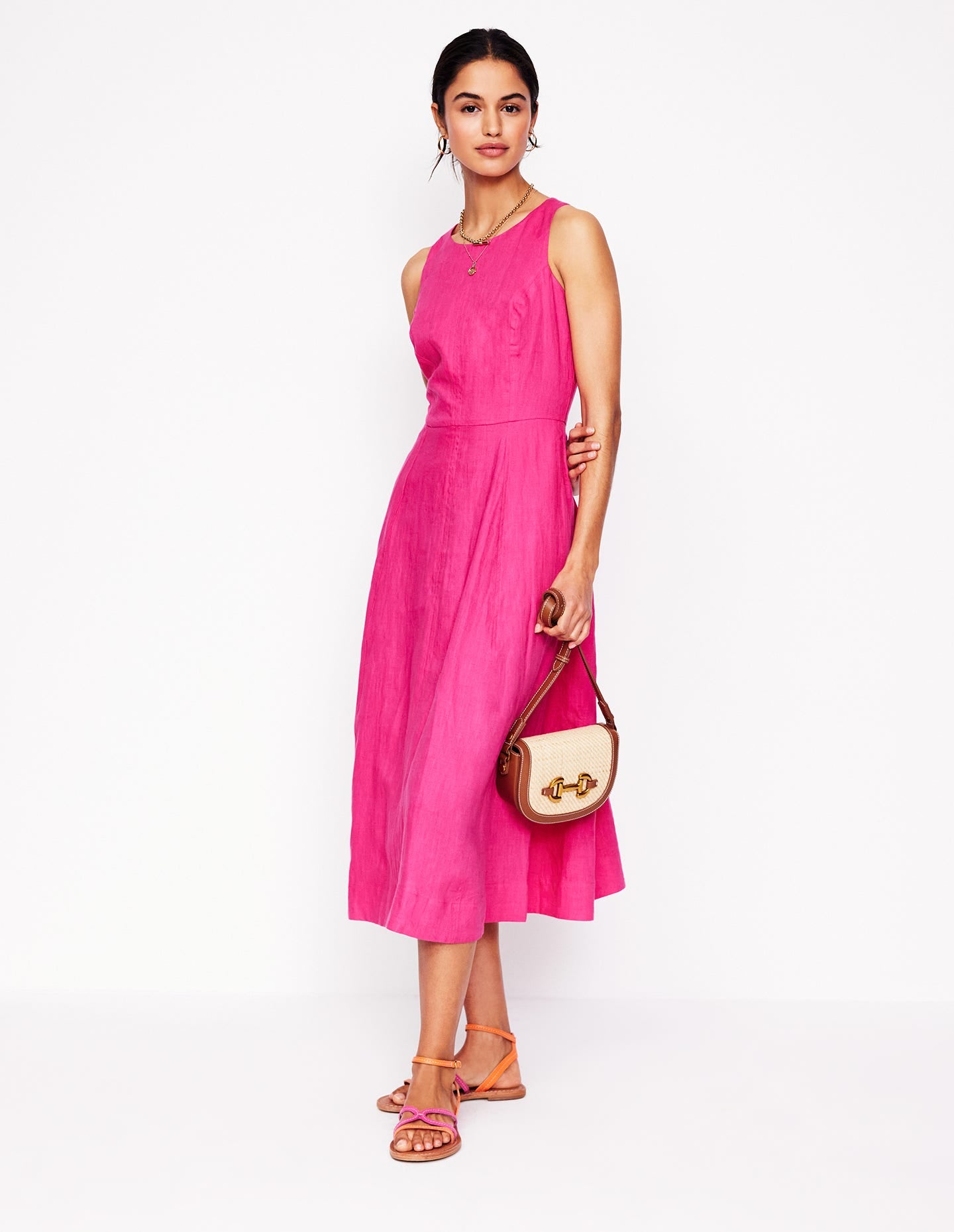 Carla Linen Midi Dress-Pink Peony - Image 1