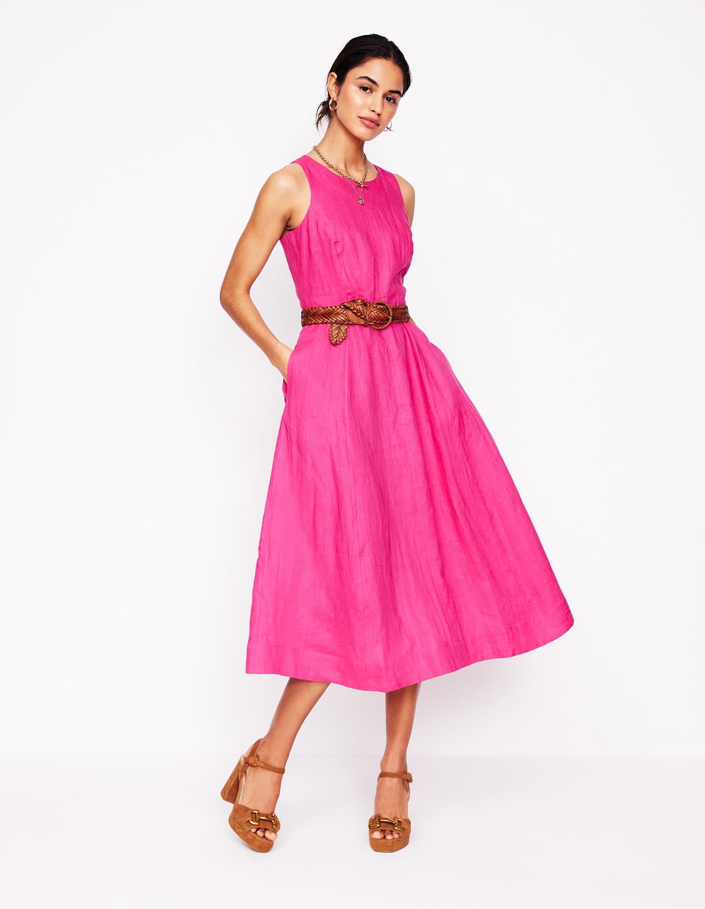 Carla Linen Midi Dress-Pink Peony - Image 7