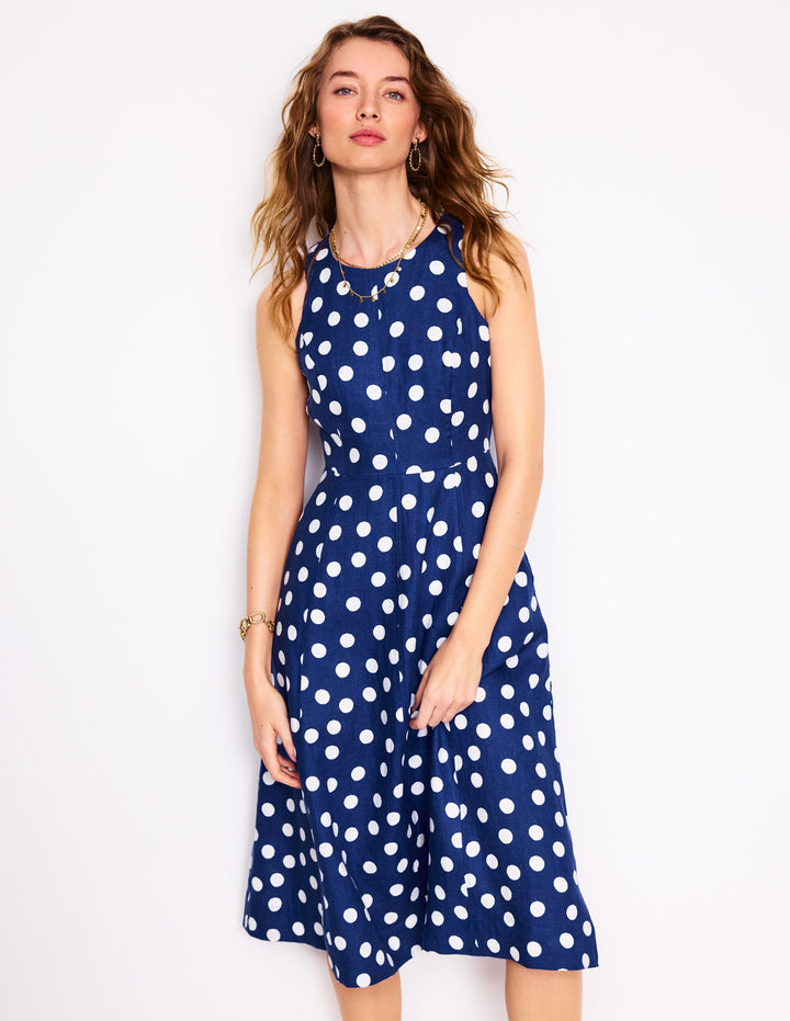 Carla Linen Midi Dress-Starboard Blue, Painted Dot
