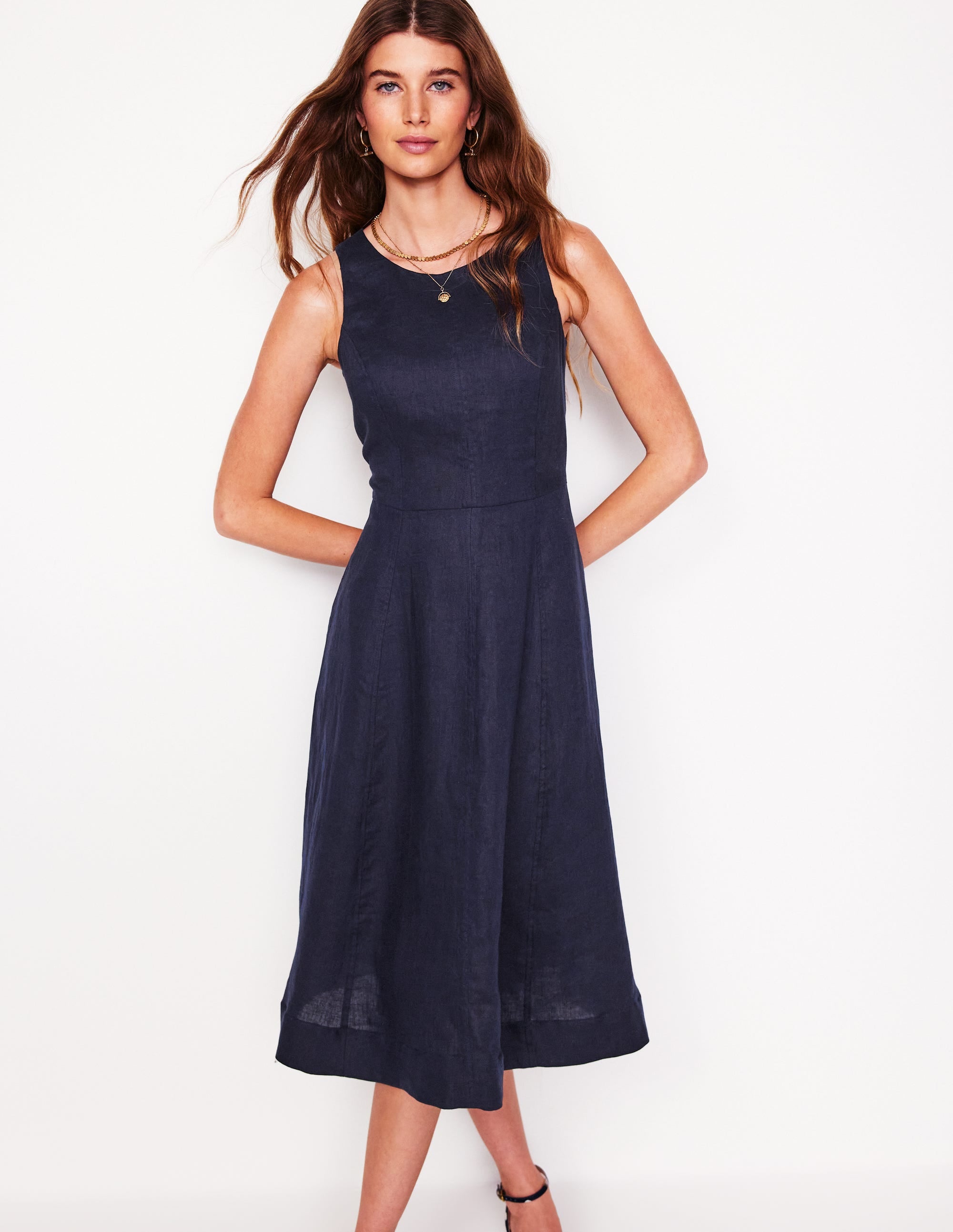 Carla Linen Midi Dress-Navy - Image 1
