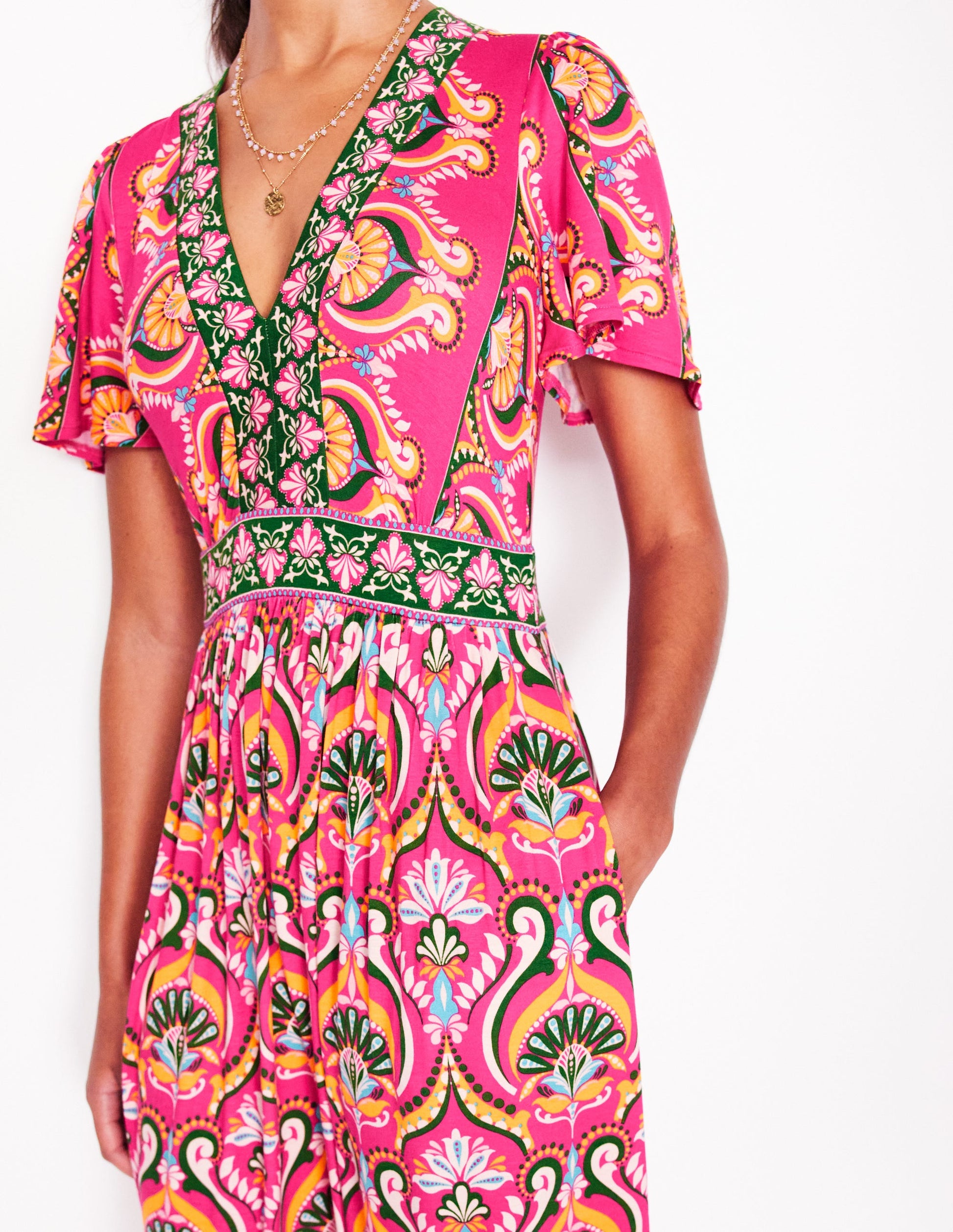 boden pink floral dress Nell Kimono Midi Jersey Dress - Pink, Blossom Elegance