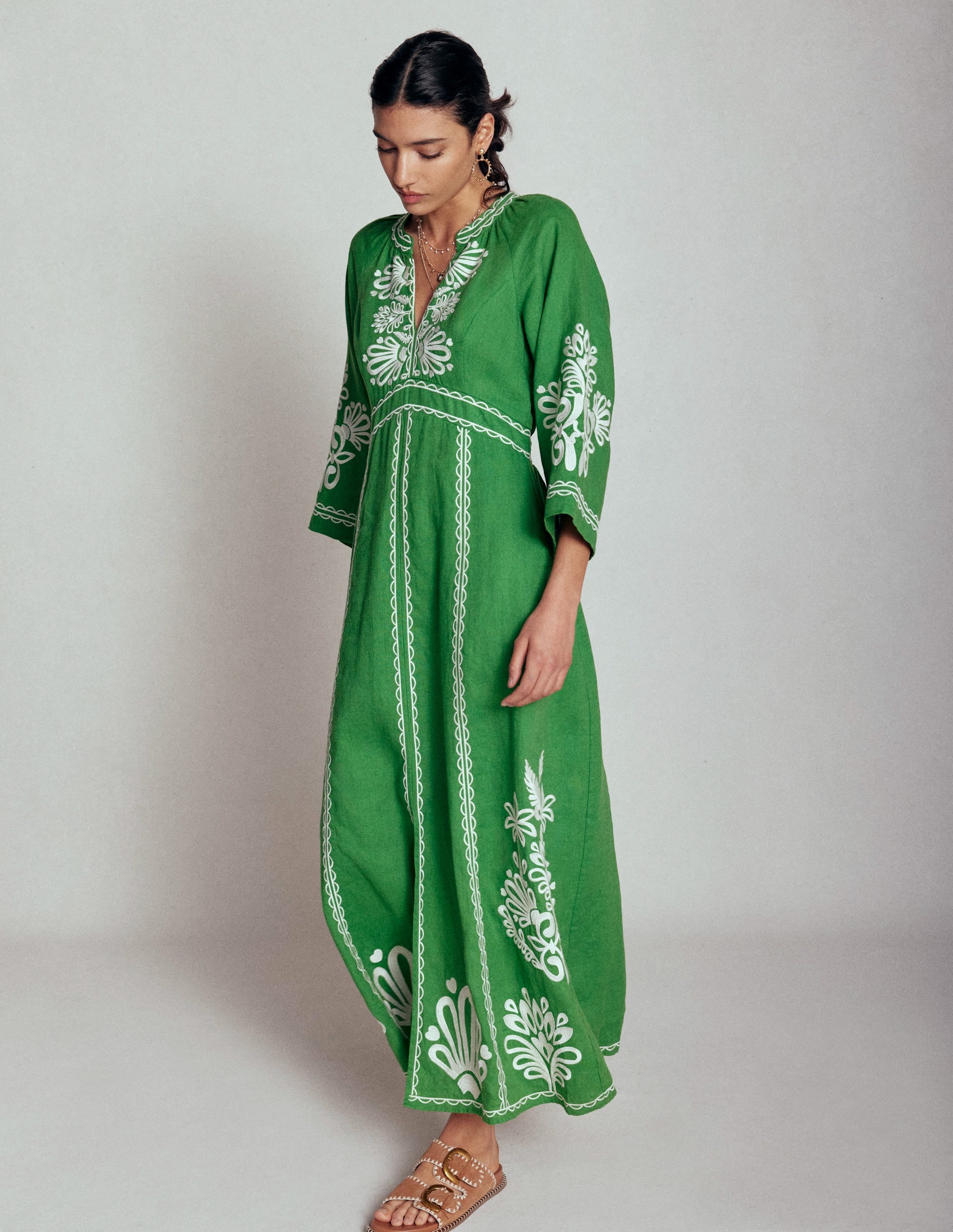 Una Linen Midi Dress-Paradise Green - Image 3